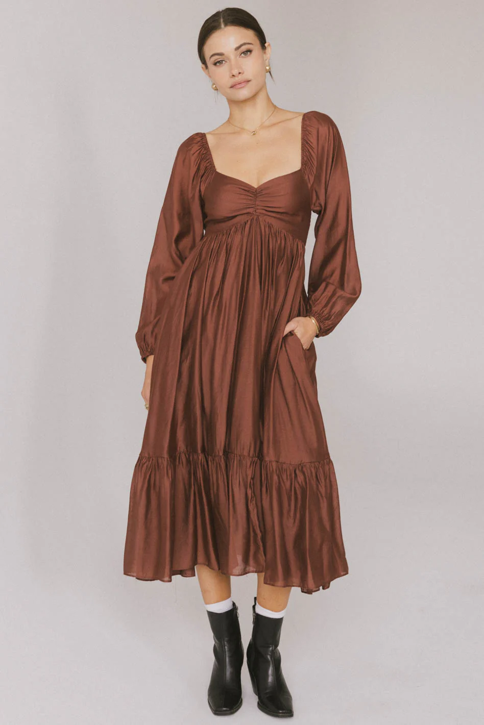 Rael Midi Dress in Brown - FINAL SALE
