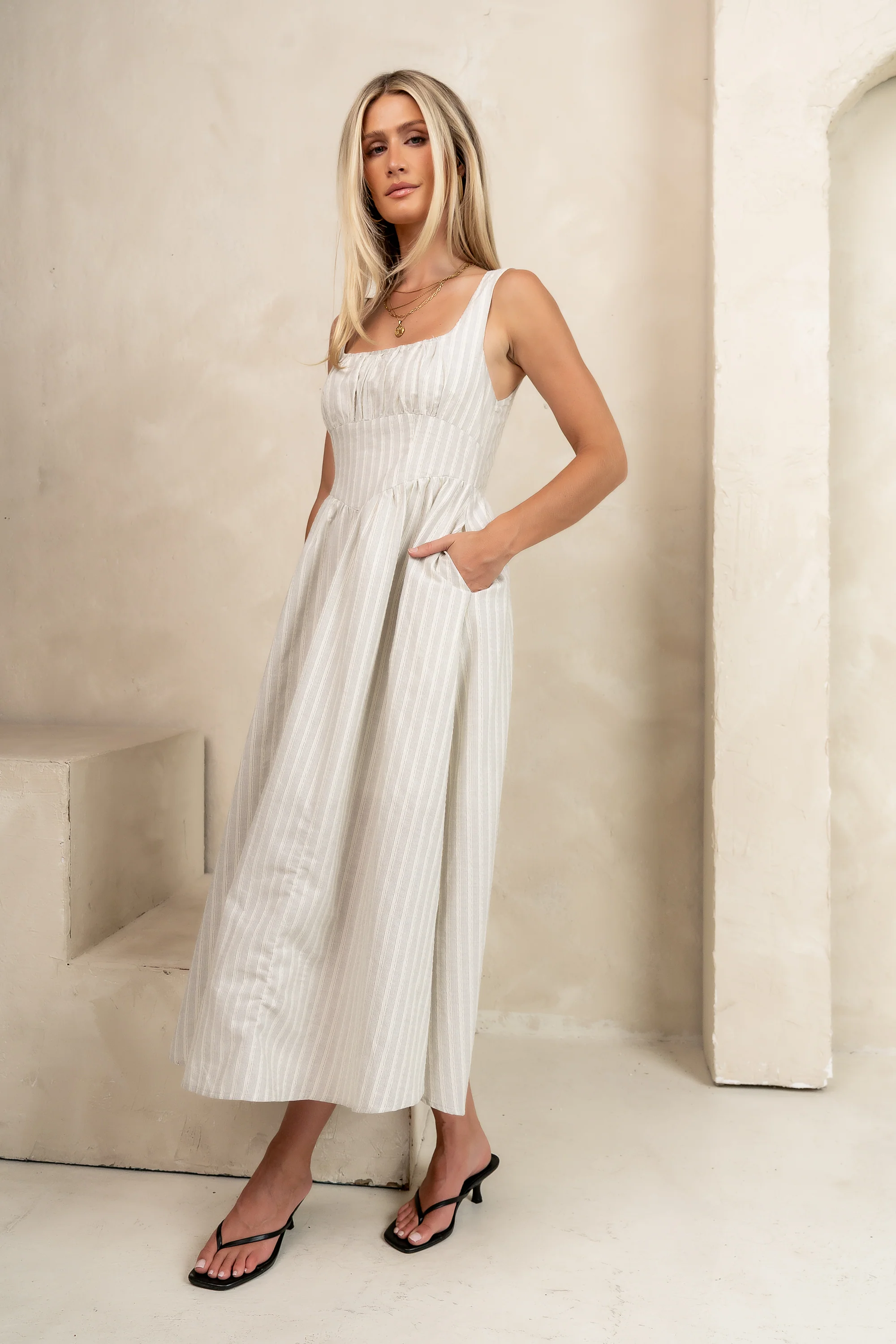 Raven Striped Midi Dress in Black - FINAL SALE - Image 4