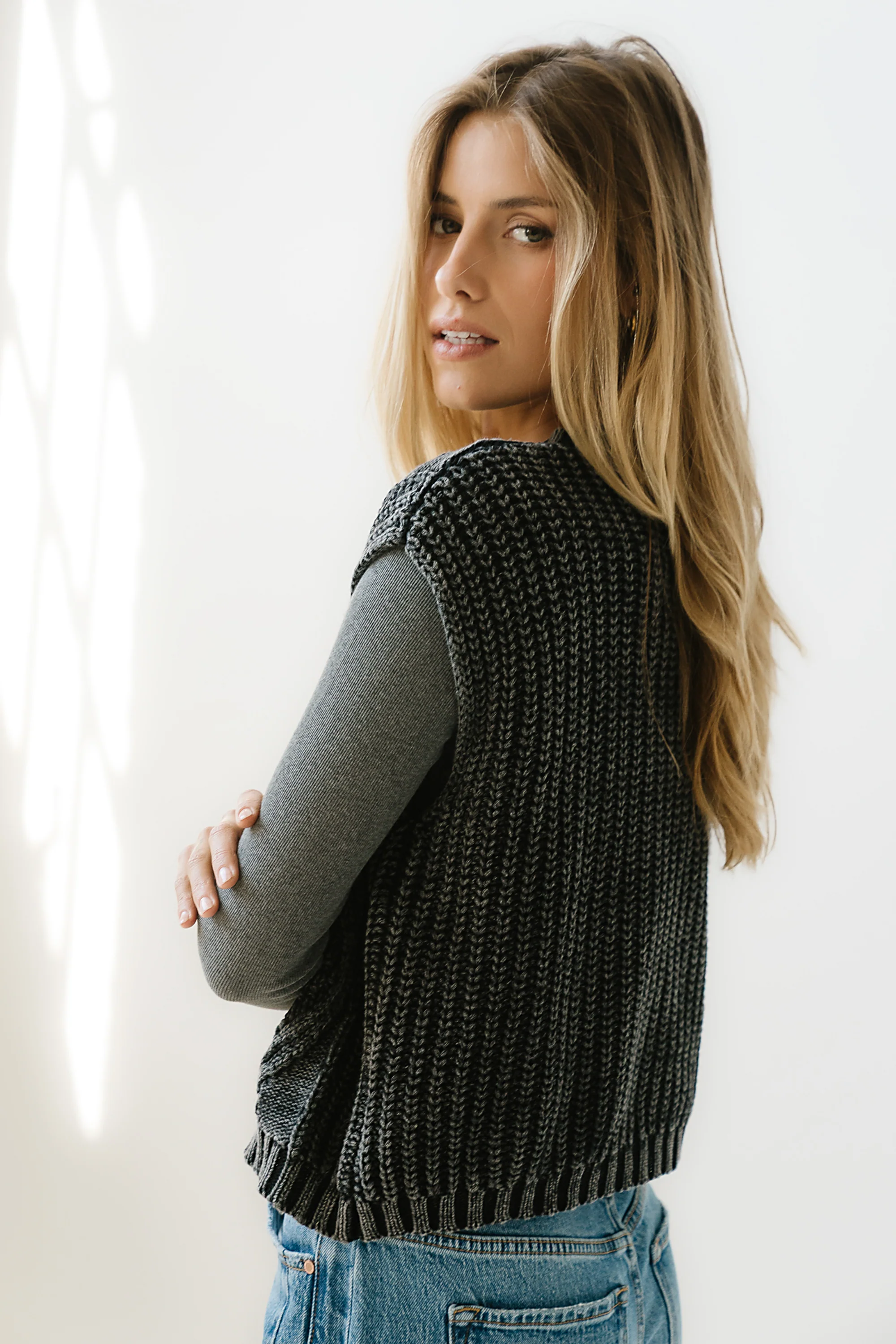 Rebecca Cable Knit Vest in Charcoal - FINAL SALE - Image 3