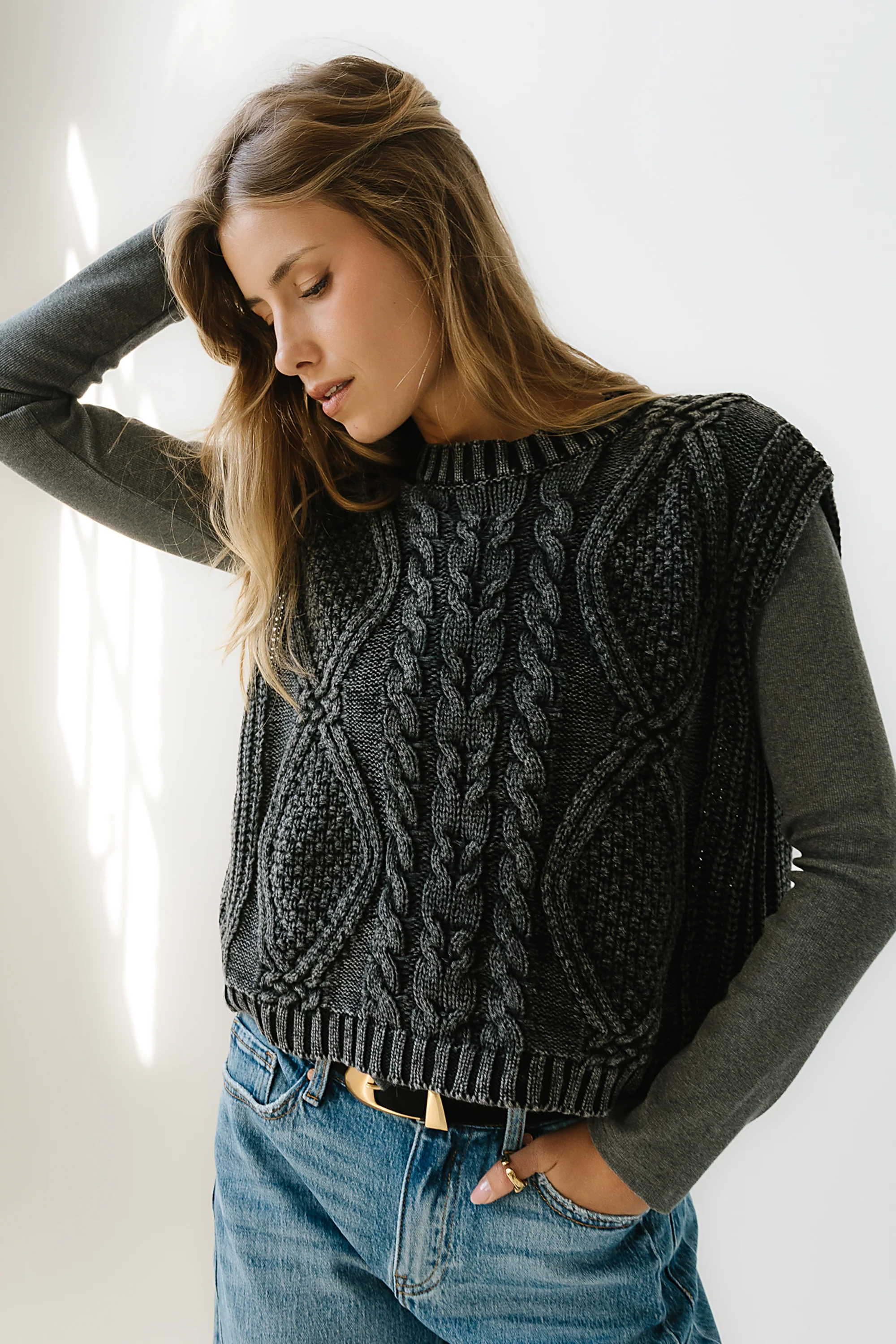 Rebecca Cable Knit Vest in Charcoal - FINAL SALE - Image 4