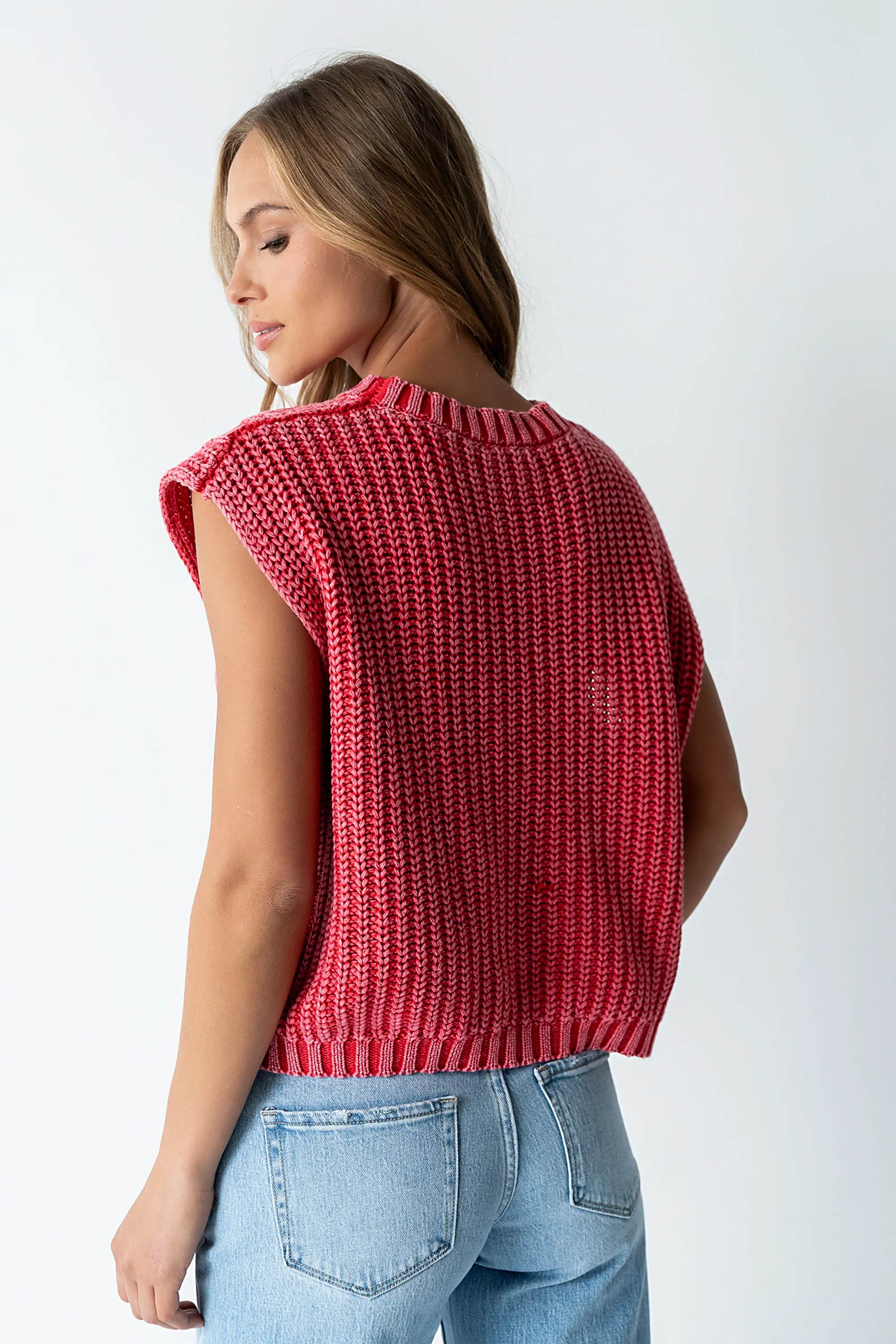 Rebecca Cable Knit Vest in Red - FINAL SALE - Image 2
