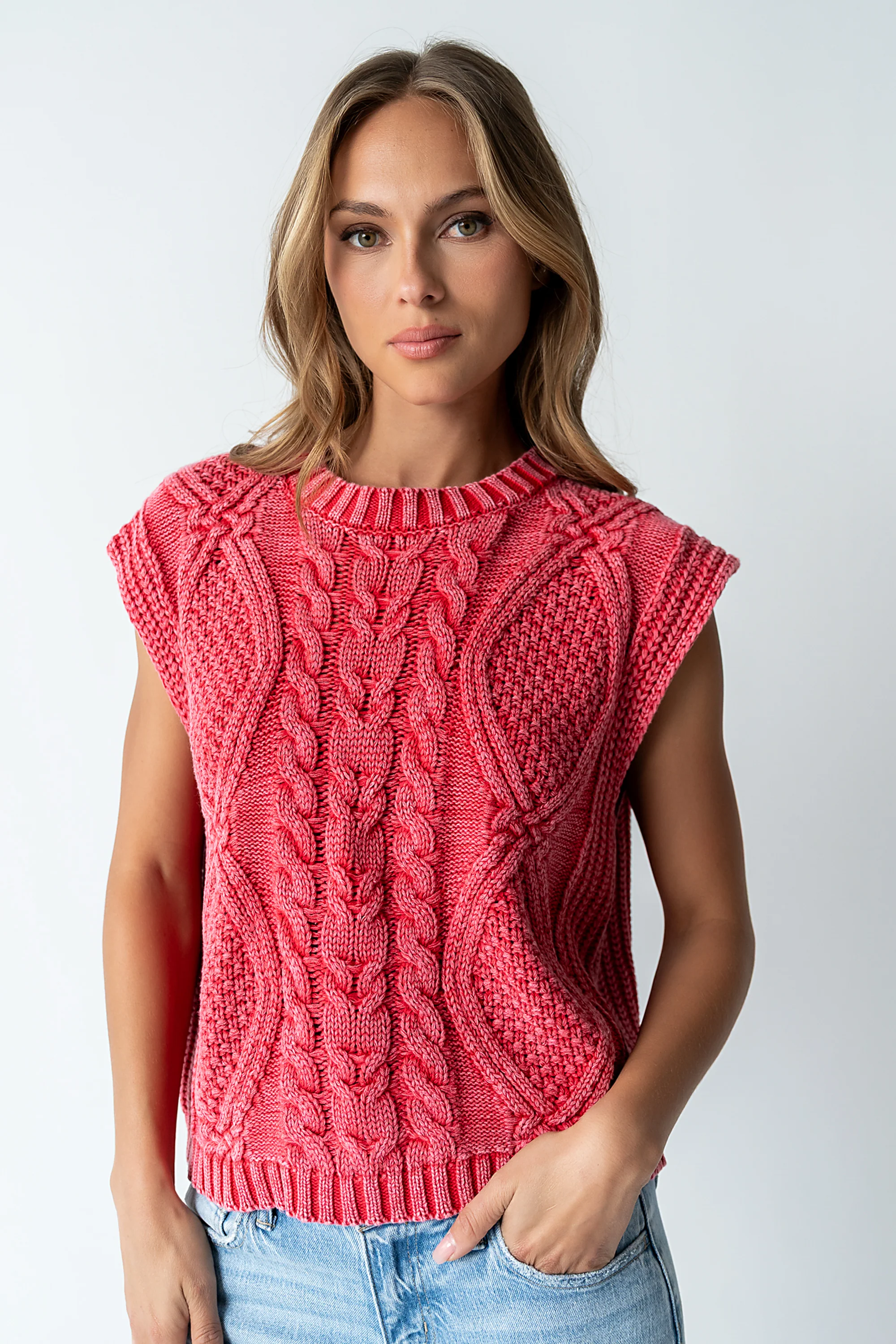Rebecca Cable Knit Vest in Red - FINAL SALE - Image 3