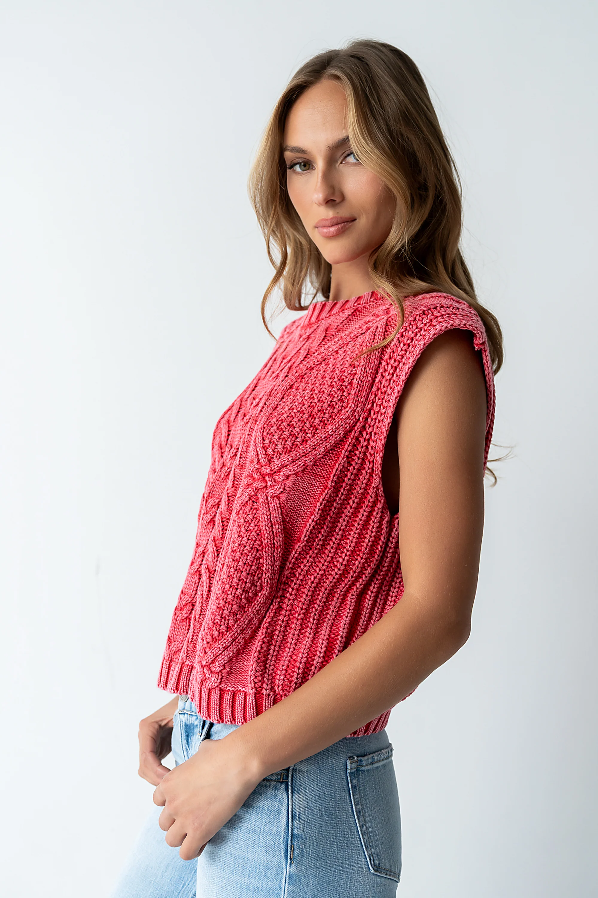 Rebecca Cable Knit Vest in Red - FINAL SALE - Image 4