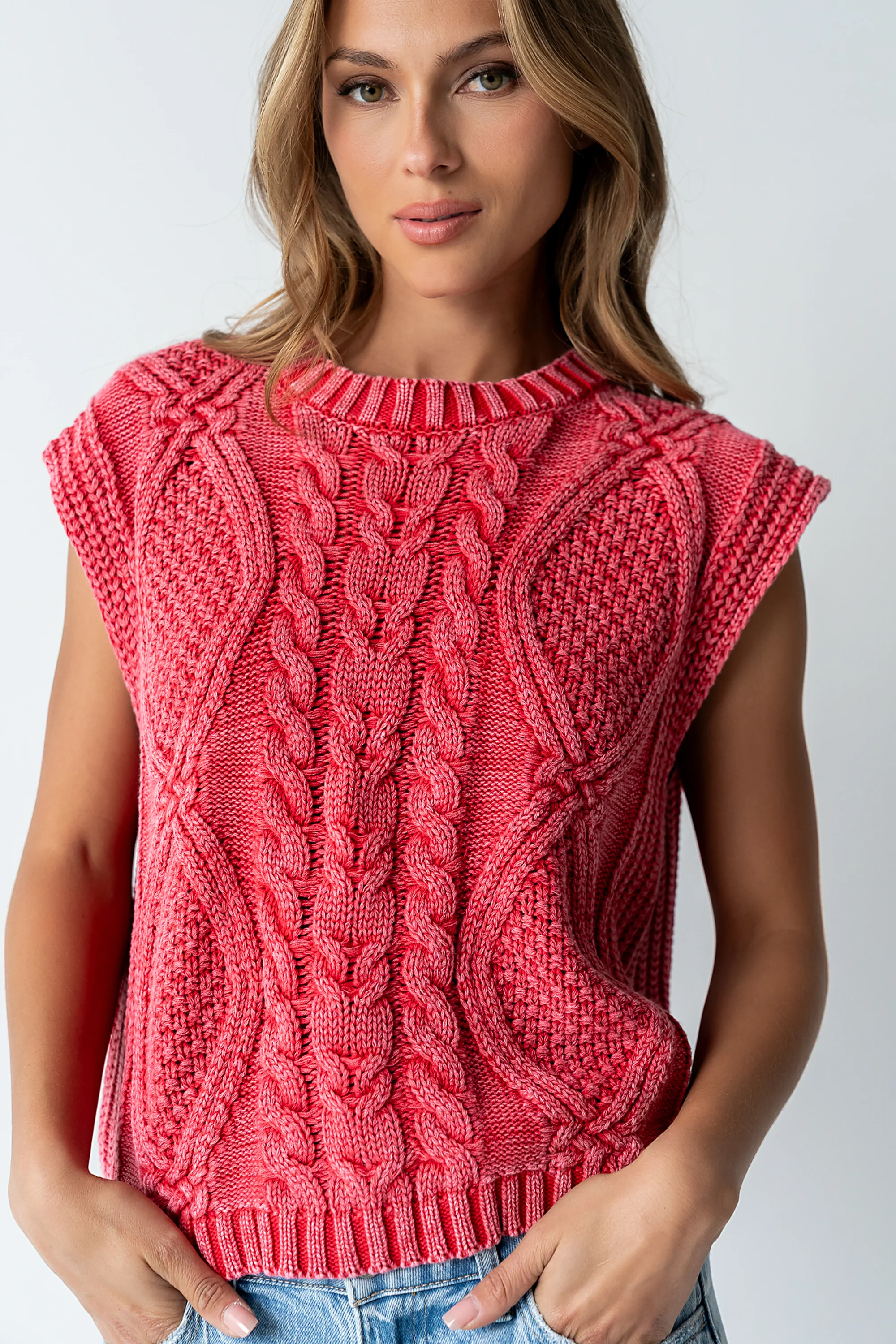 Rebecca Cable Knit Vest in Red - FINAL SALE - Image 5