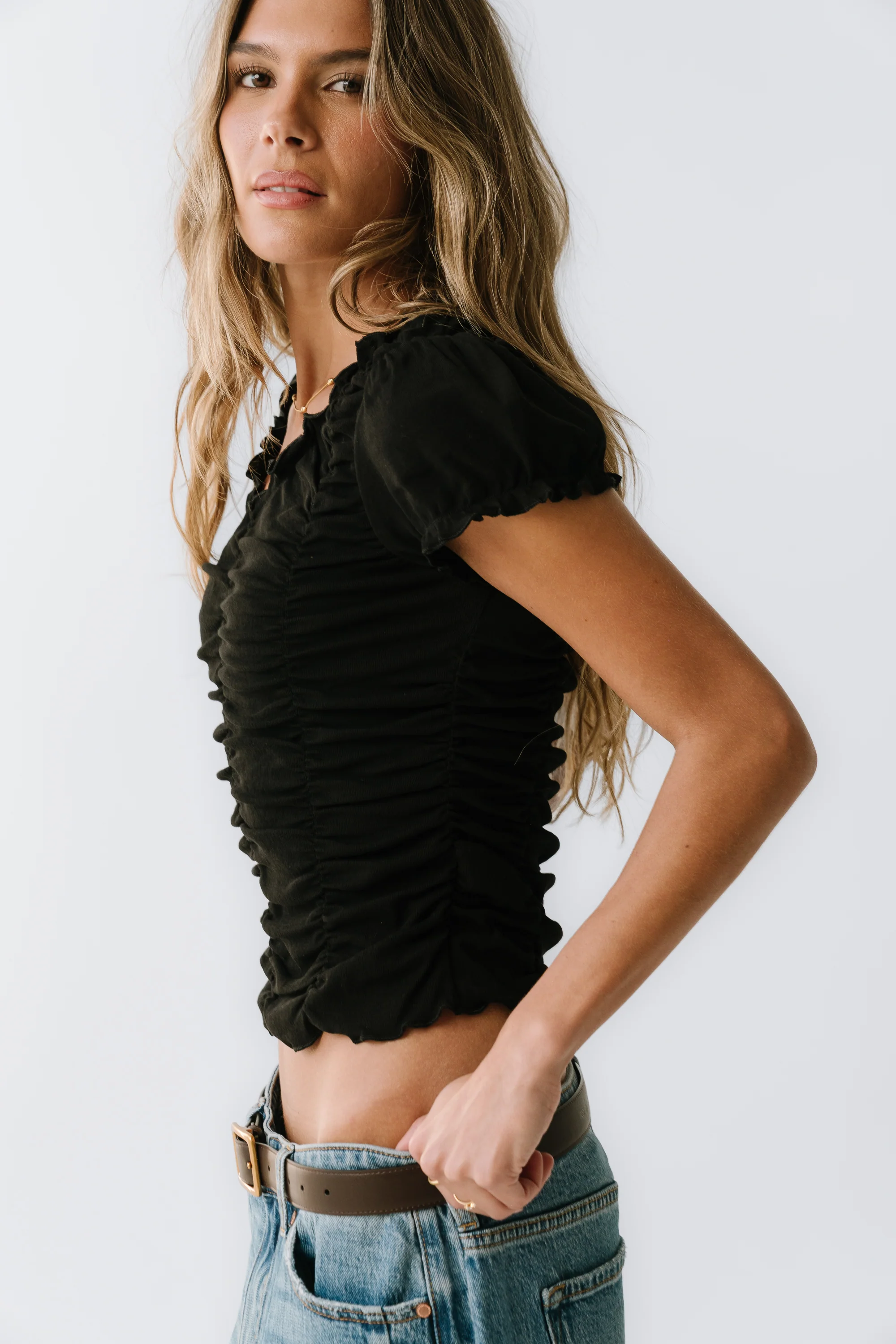 Regan Ruched Top in Black - FINAL SALE - Image 2