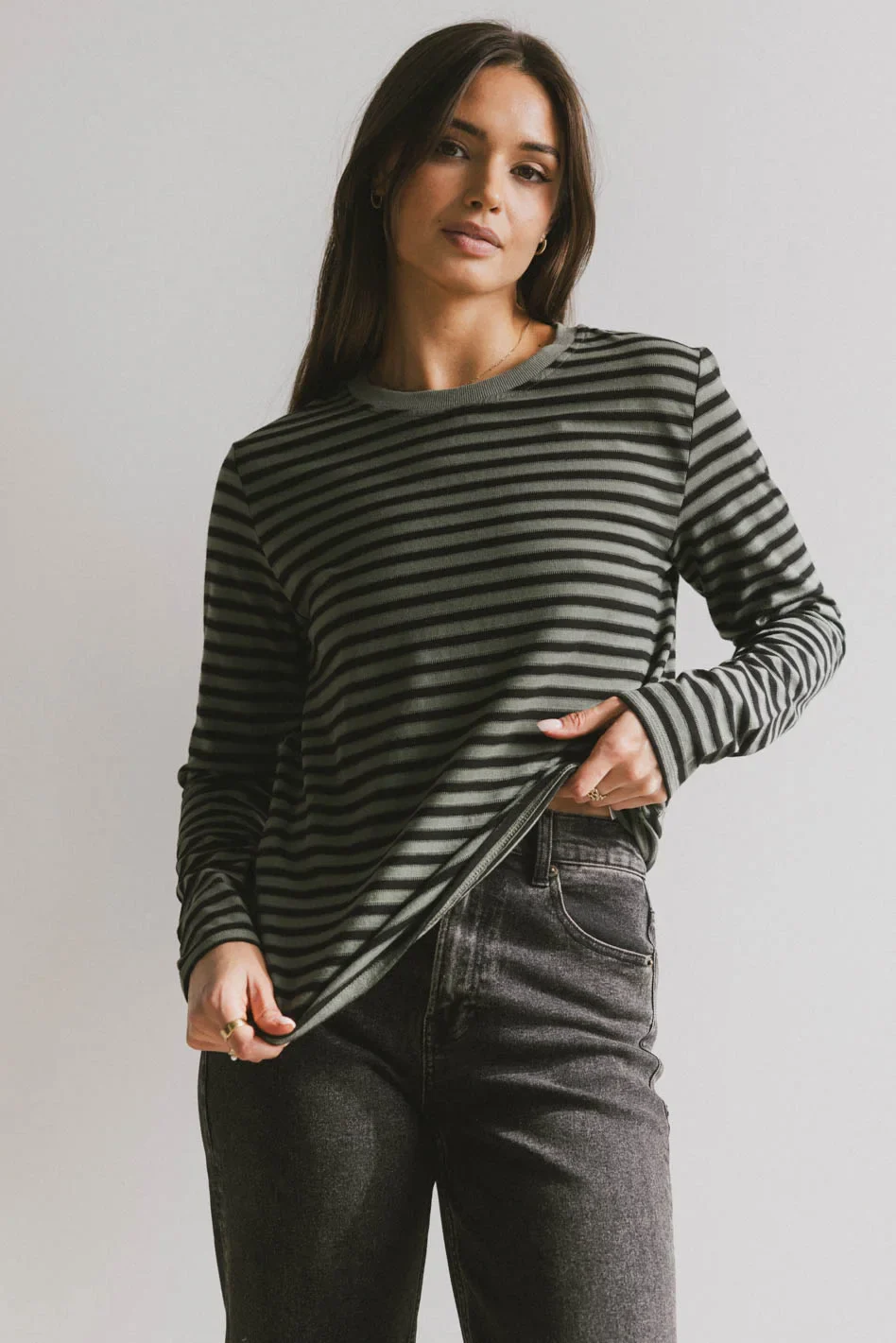 Reggie Striped Top in Olive and Black - FINAL SALE