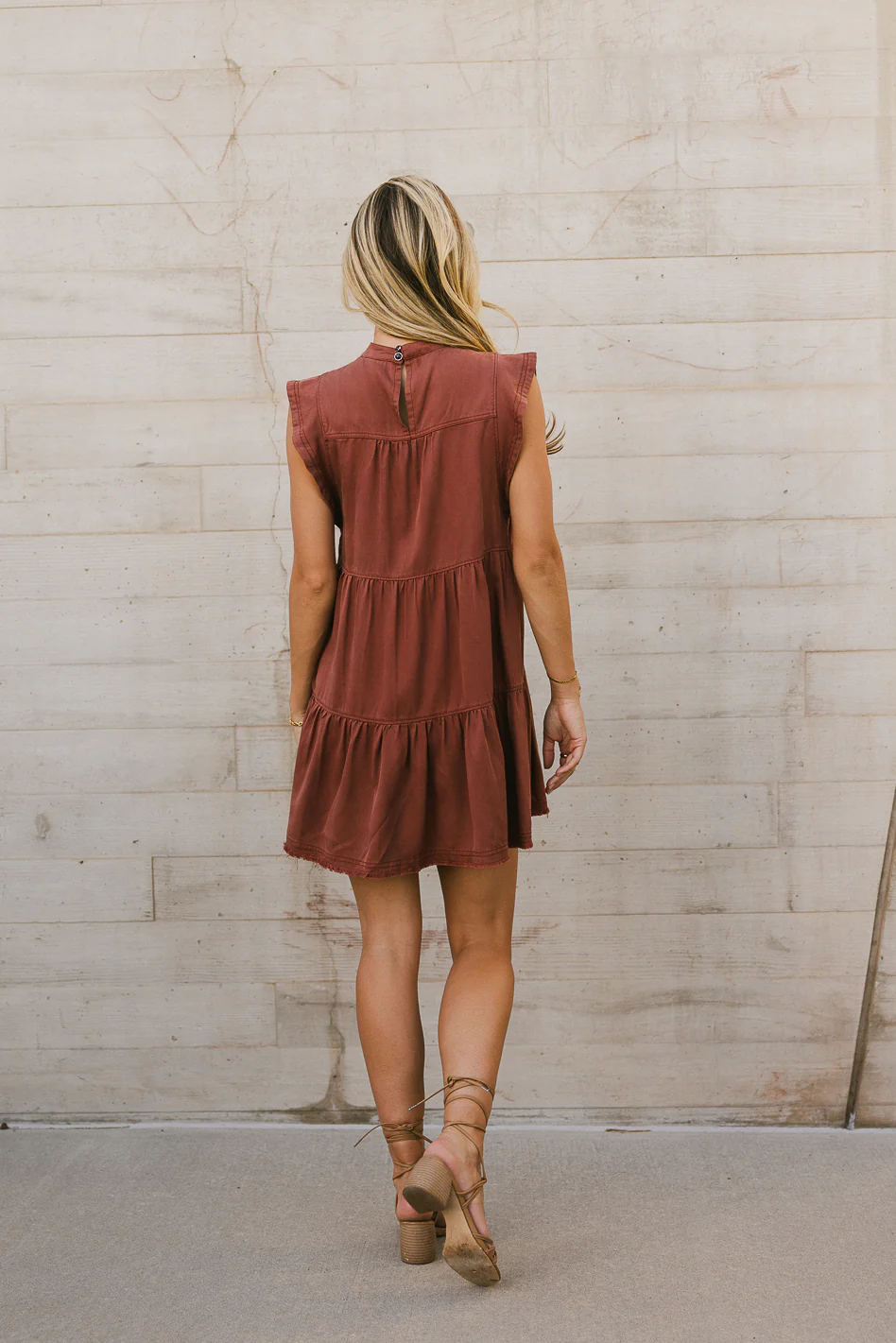 Regina Pleated Mini Dress in Brick - FINAL SALE - Image 4