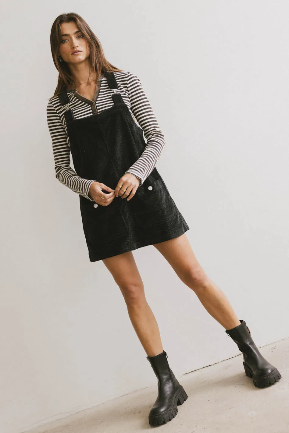 Reid Corduroy Overall Dress in Black - FINAL SALE - Image 3