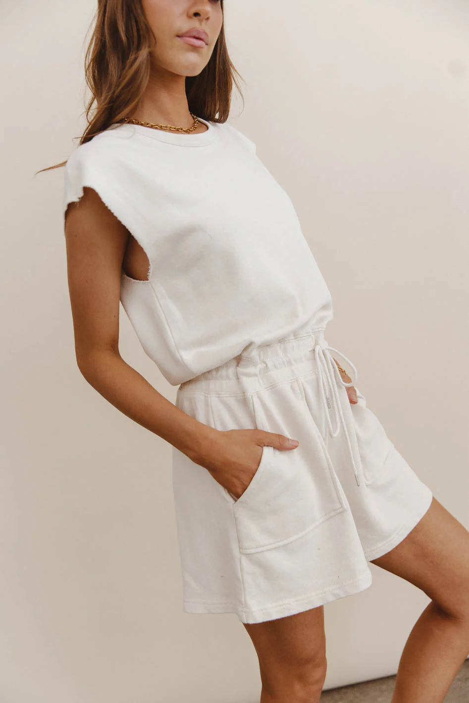 Remi Cutoff Romper in Cream - FINAL SALE - Image 2