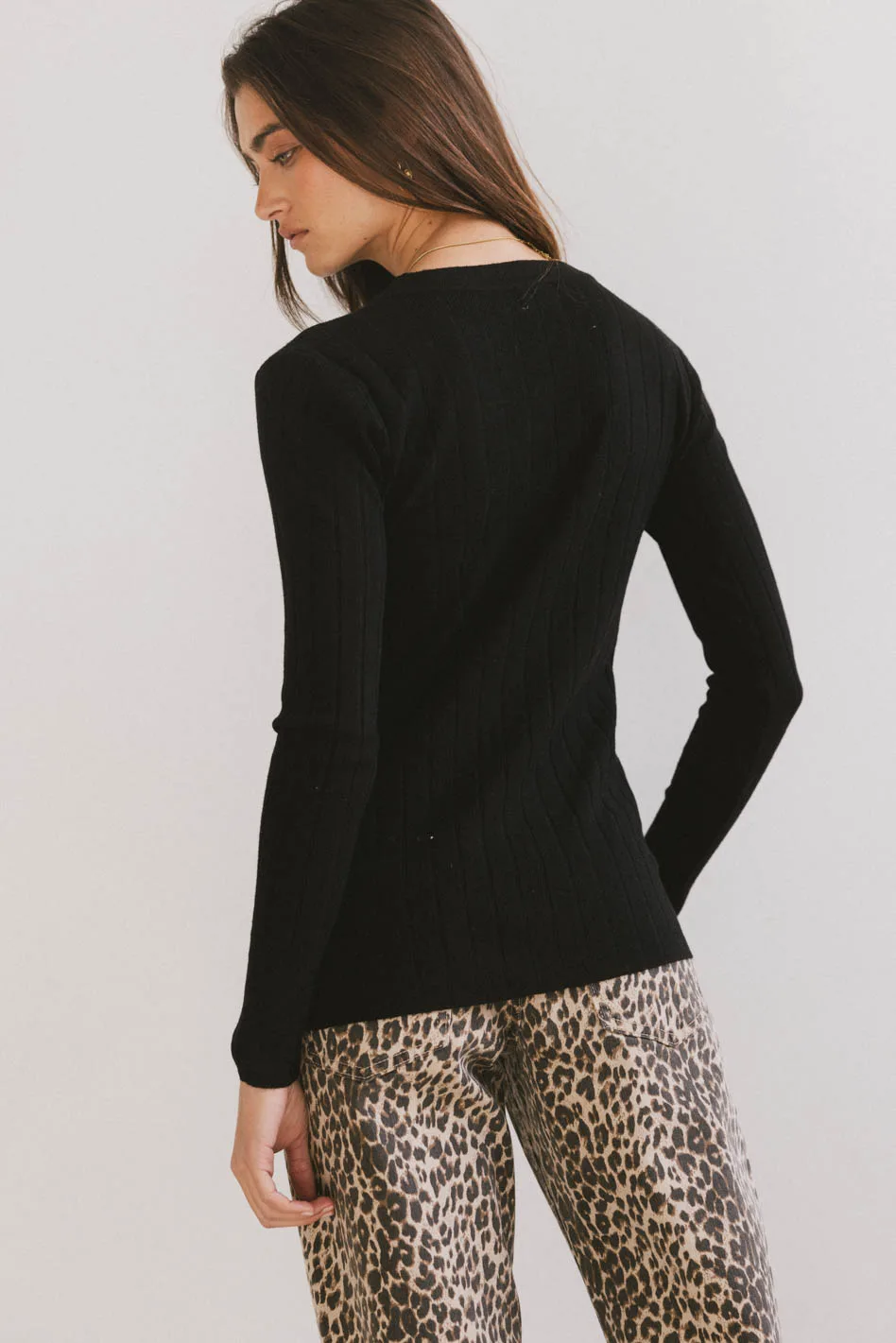 Ribbed Button Front Top in Black - FINAL SALE - Image 3