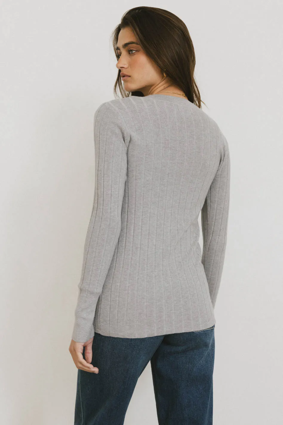 Ribbed Button Front Top in Grey - FINAL SALE - Image 3
