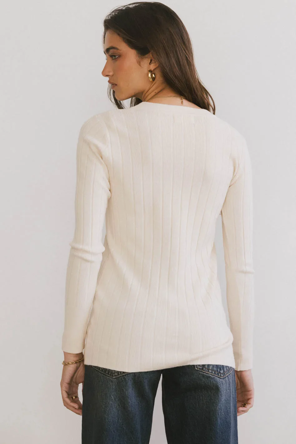 Ribbed Button Front Top in Ivory - FINAL SALE - Image 2