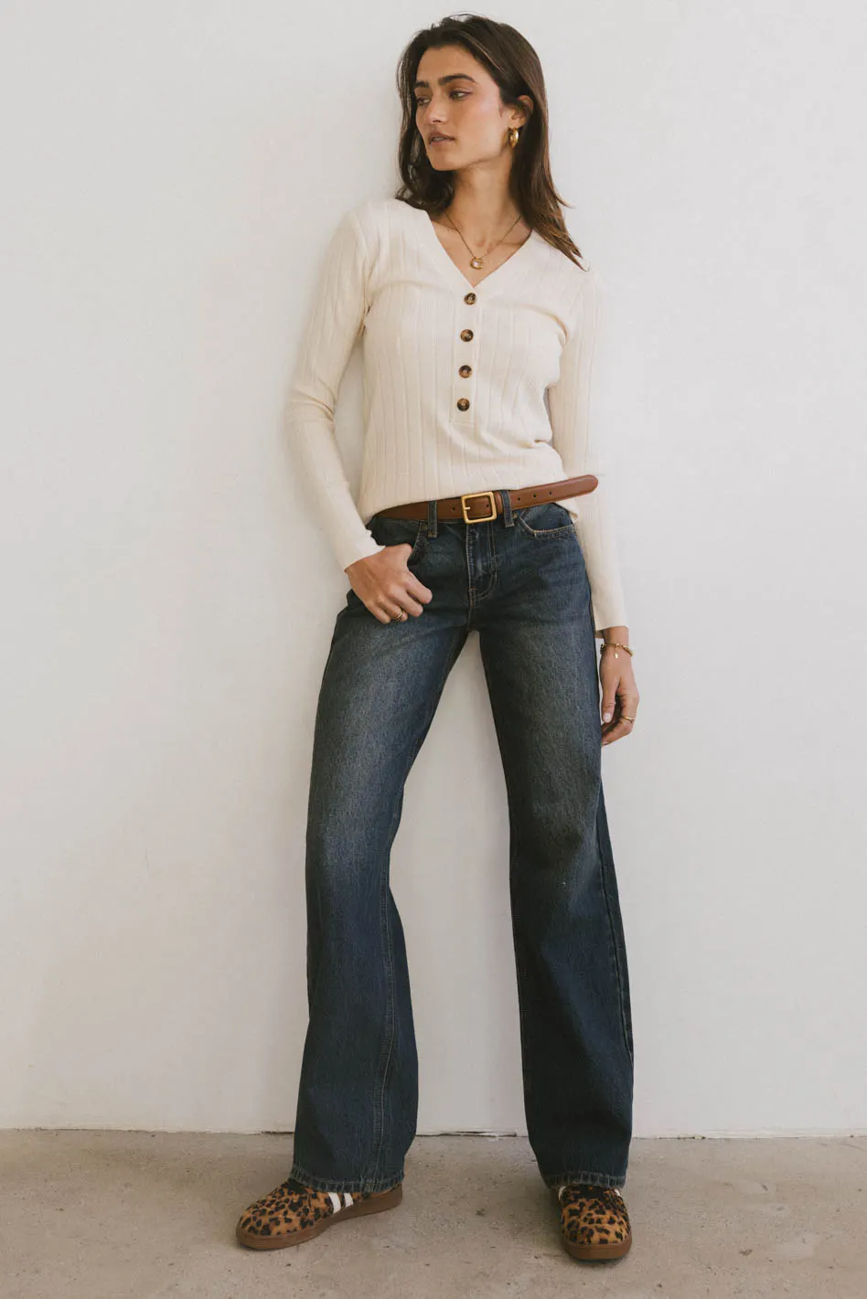 Ribbed Button Front Top in Ivory - FINAL SALE - Image 4