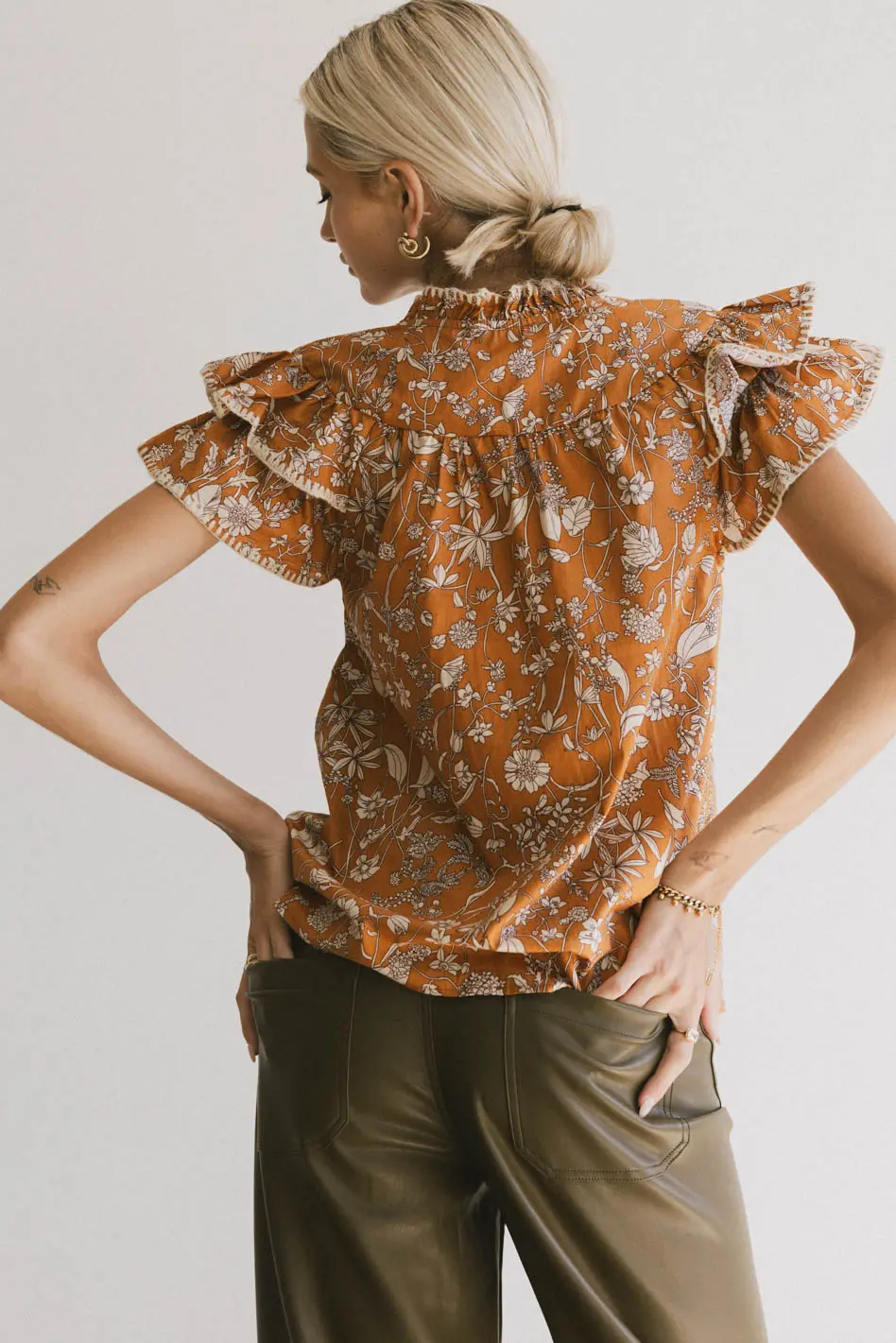 Rikki Printed Blouse in Camel - FINAL SALE - Image 3