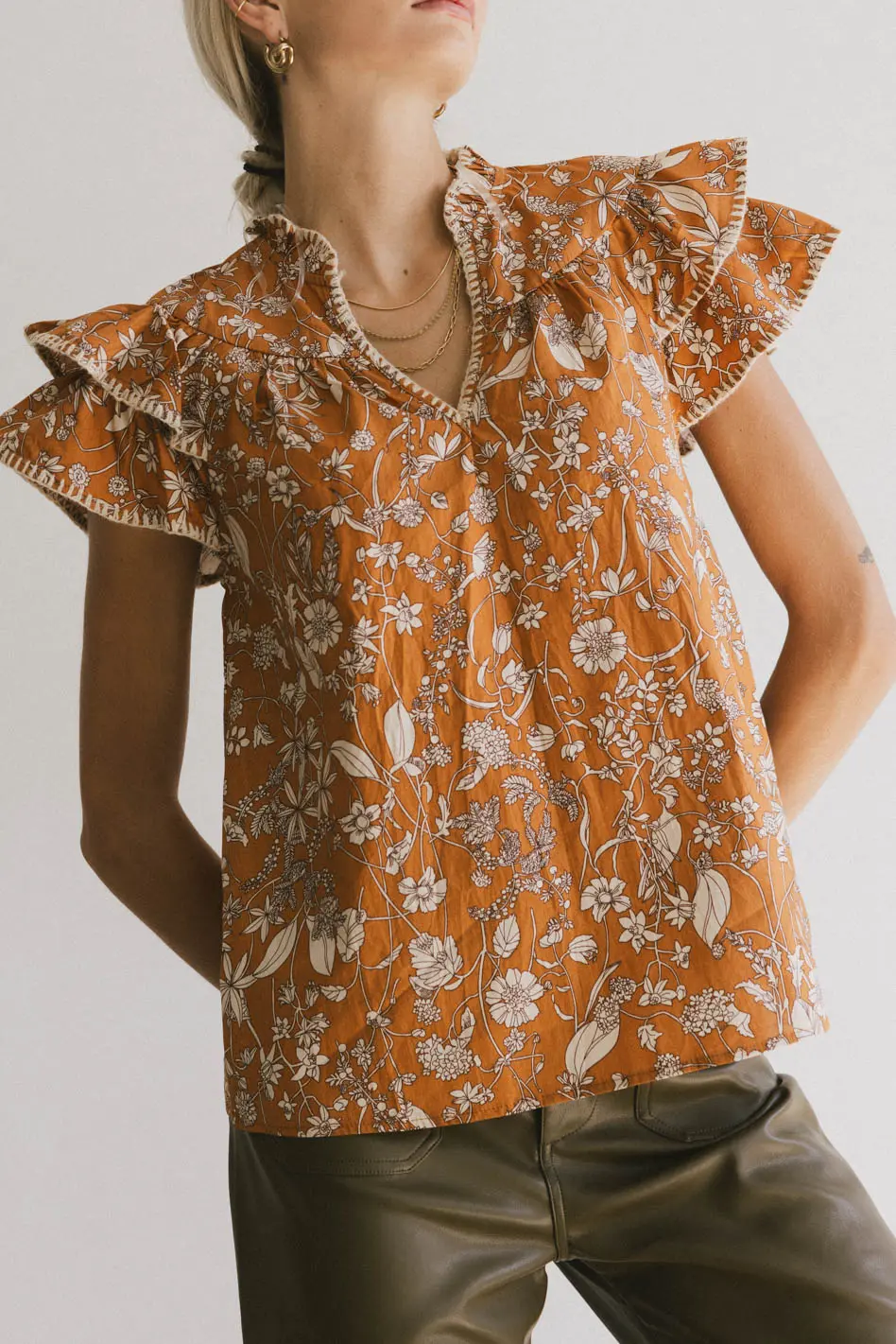 Rikki Printed Blouse in Camel - FINAL SALE - Image 4