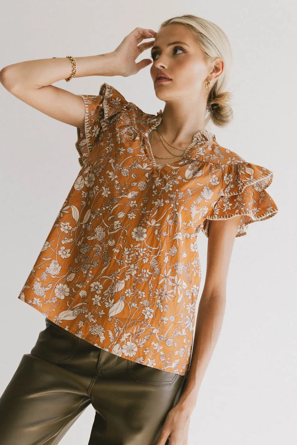 Rikki Printed Blouse in Camel - FINAL SALE - Image 5