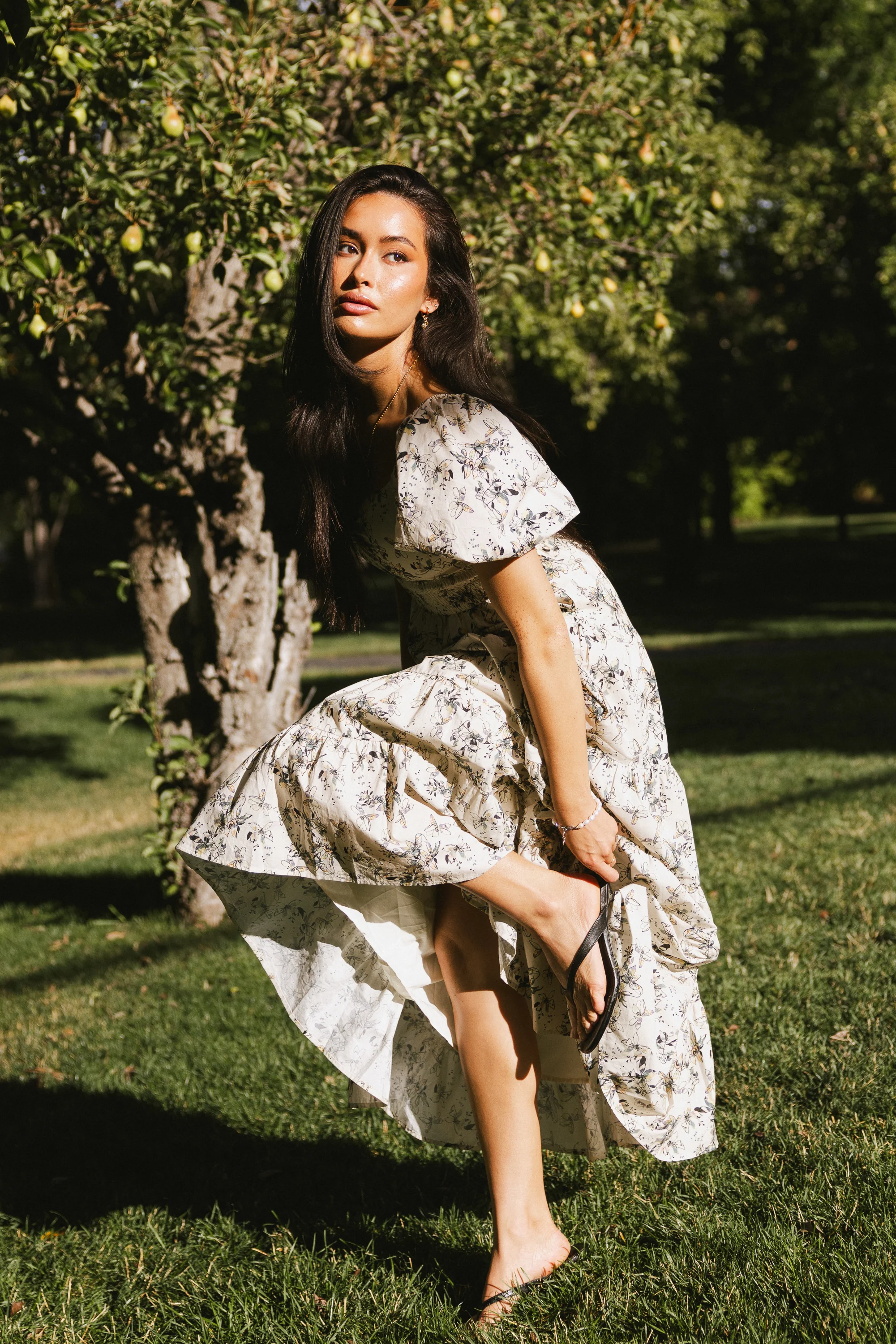 Robbie Floral Midi Dress in Beige - FINAL SALE - Image 2