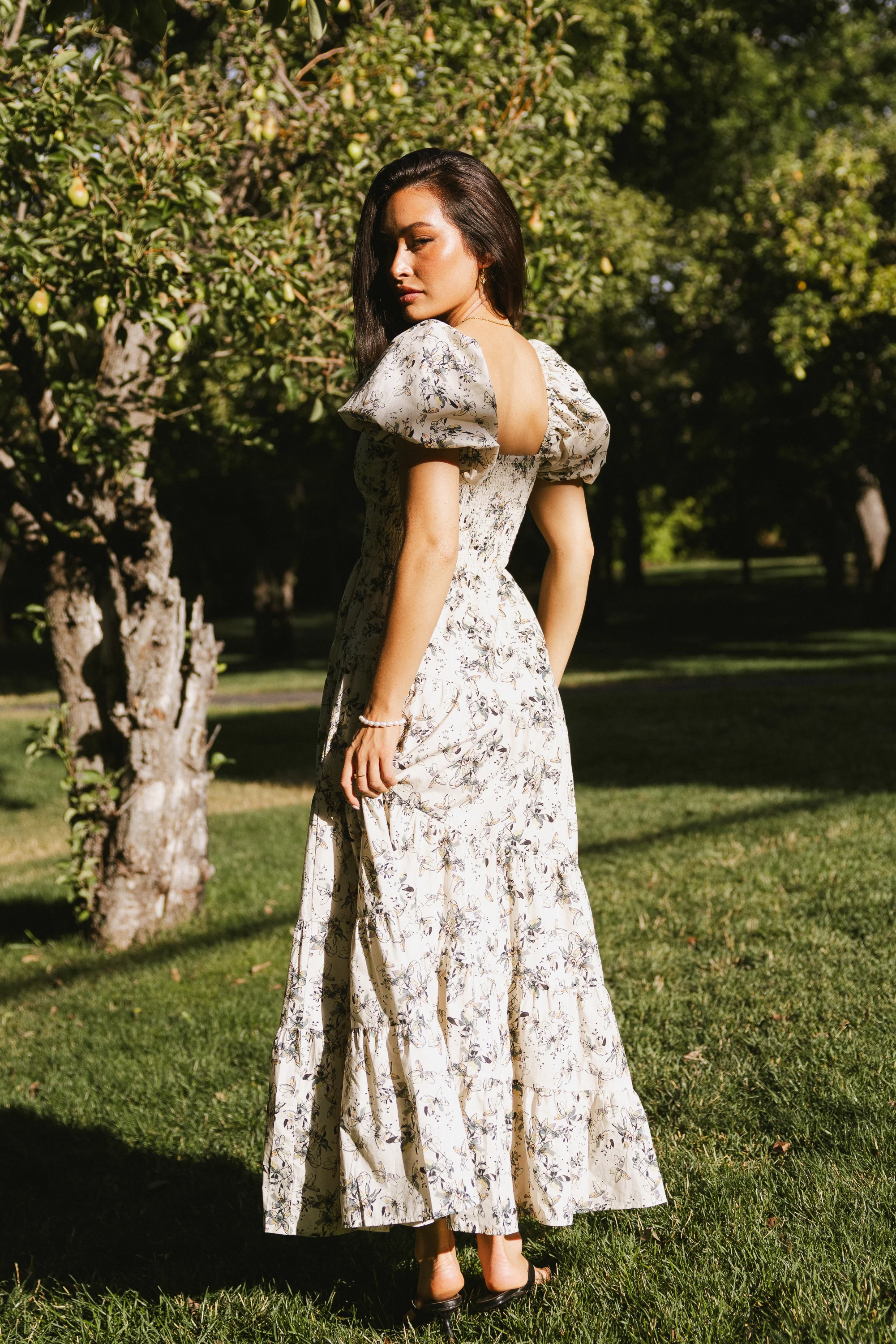 Robbie Floral Midi Dress in Beige - FINAL SALE - Image 3