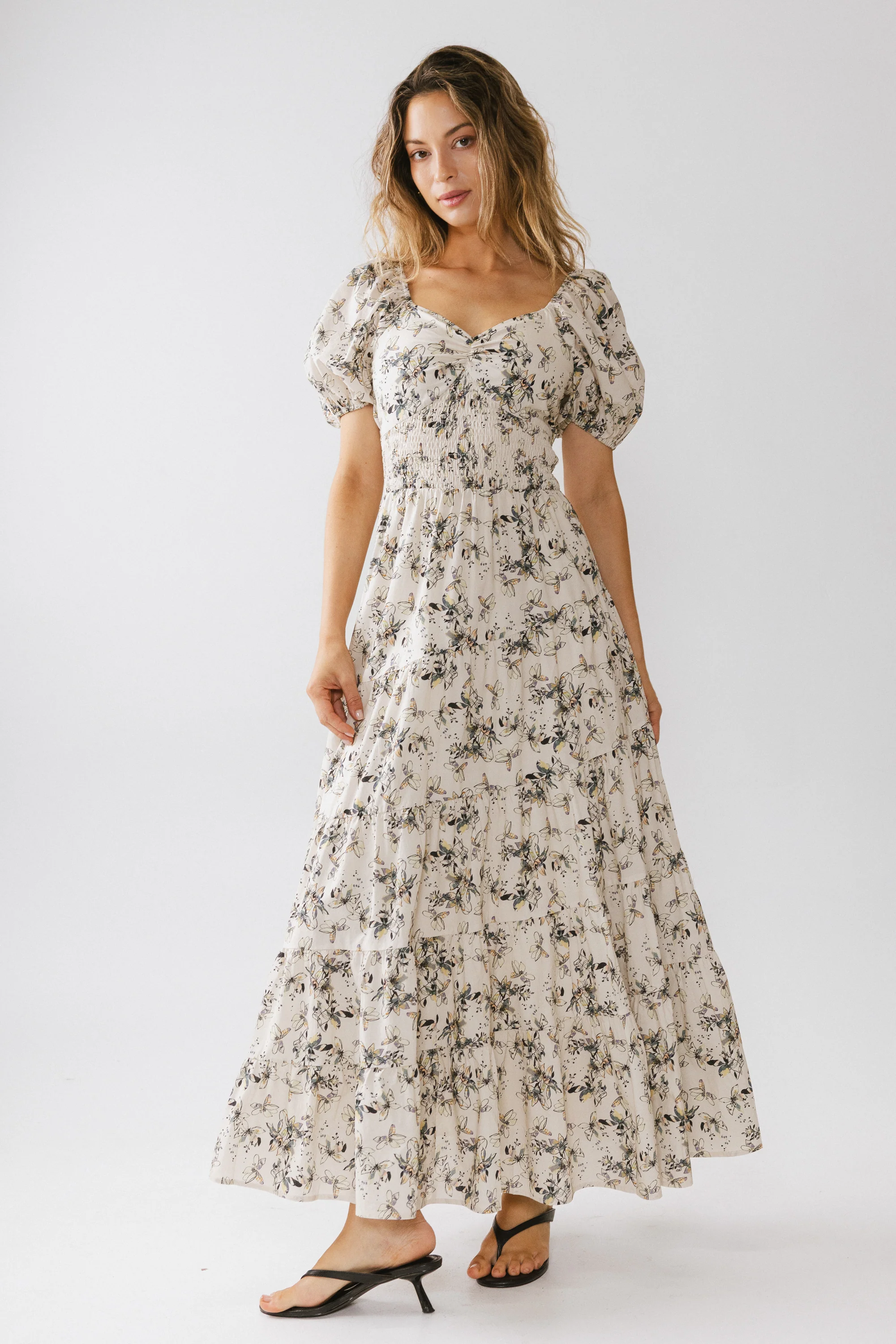 Robbie Floral Midi Dress in Beige - FINAL SALE - Image 5