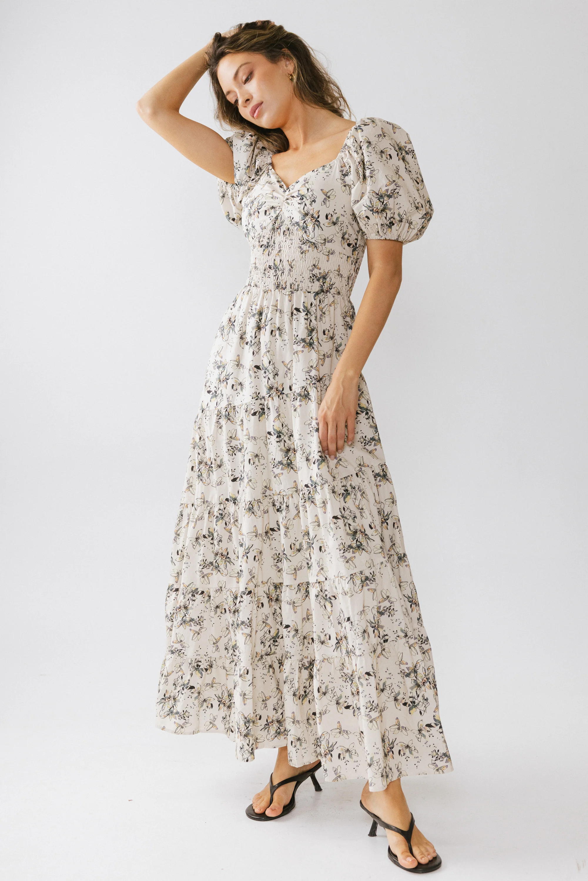 Robbie Floral Midi Dress in Beige - FINAL SALE - Image 7