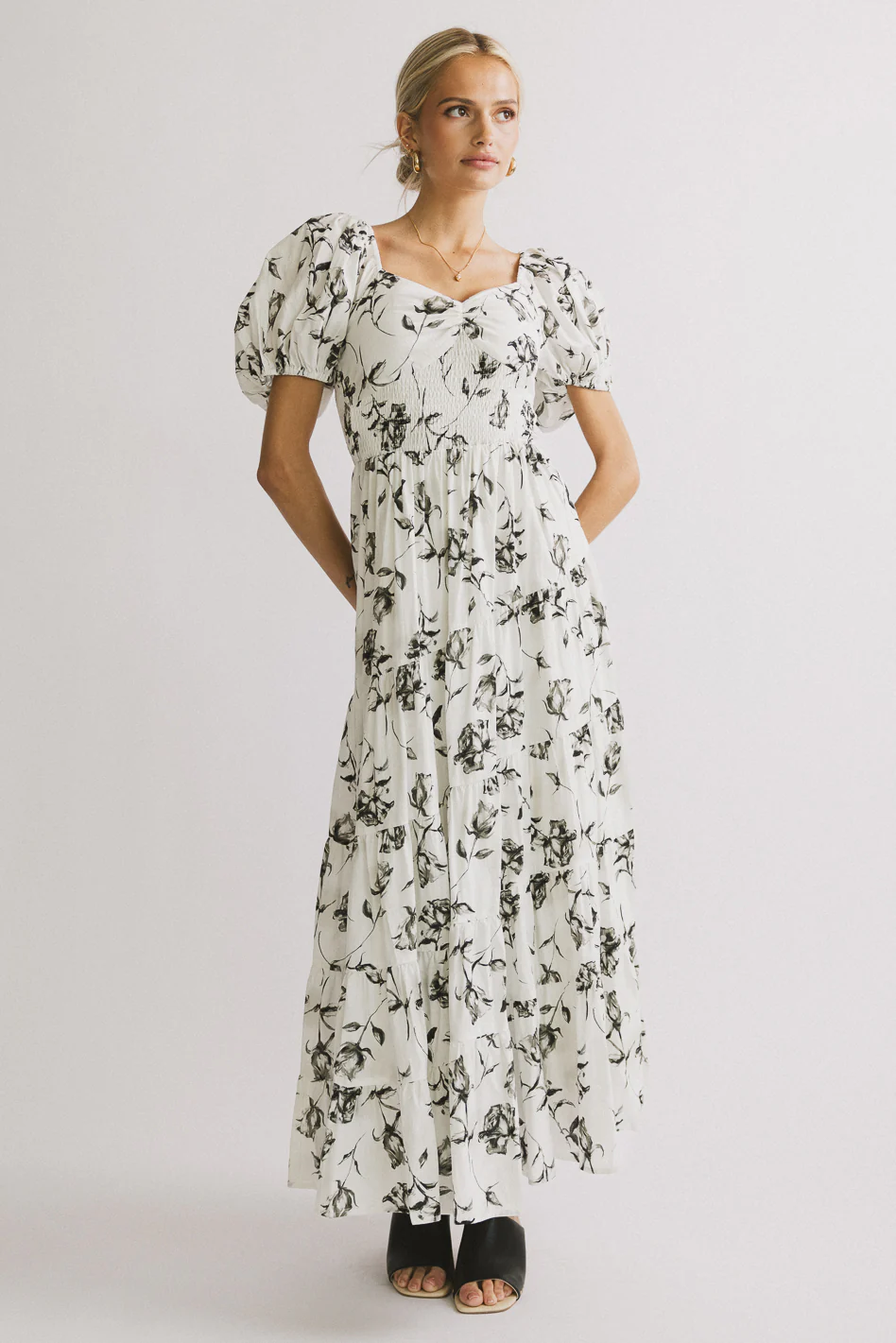 Robbie Floral Midi Dress in White - FINAL SALE - Image 7