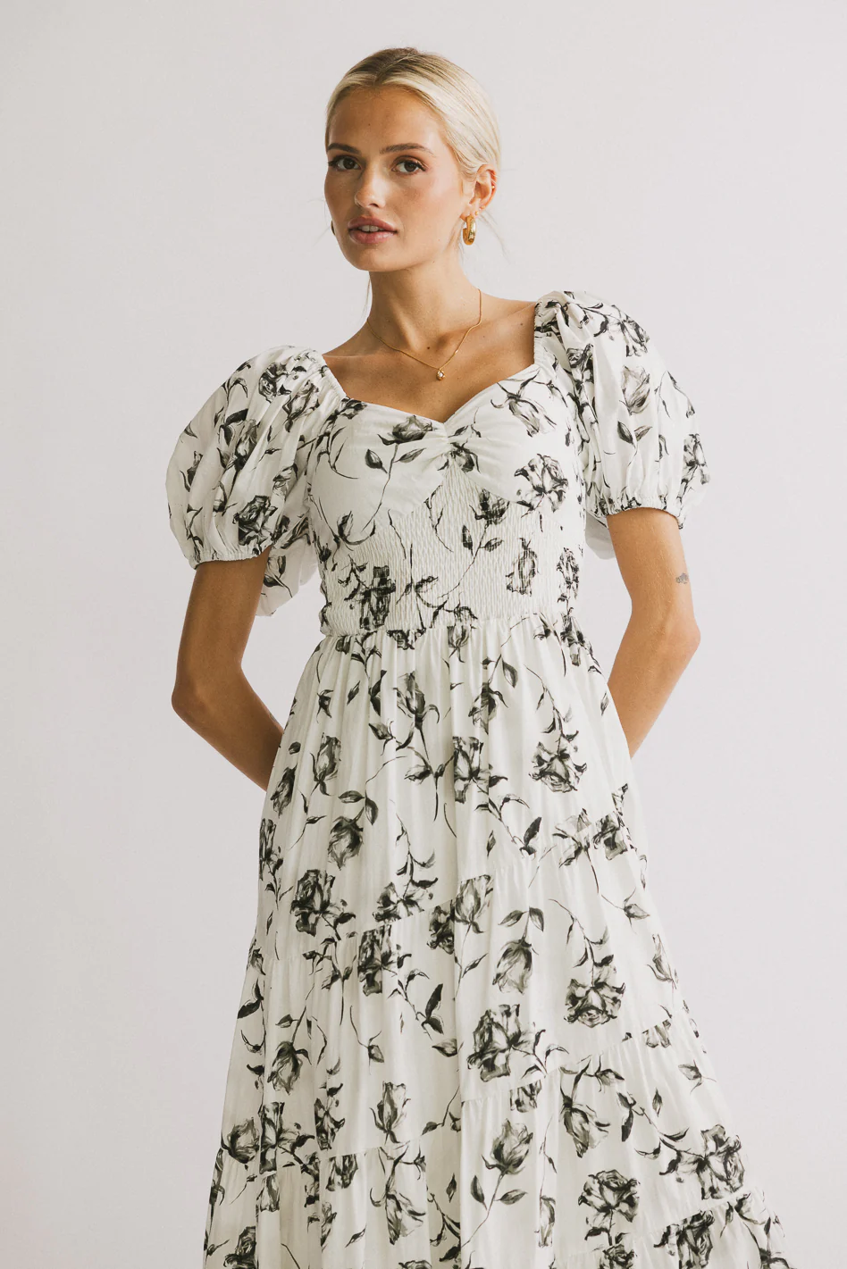 Robbie Floral Midi Dress in White - FINAL SALE - Image 8