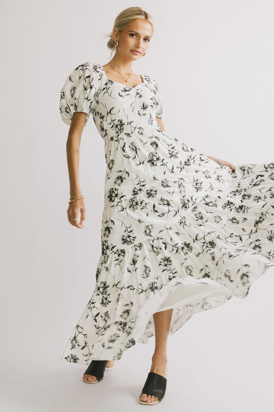 Robbie Floral Midi Dress in White - FINAL SALE - Image 9