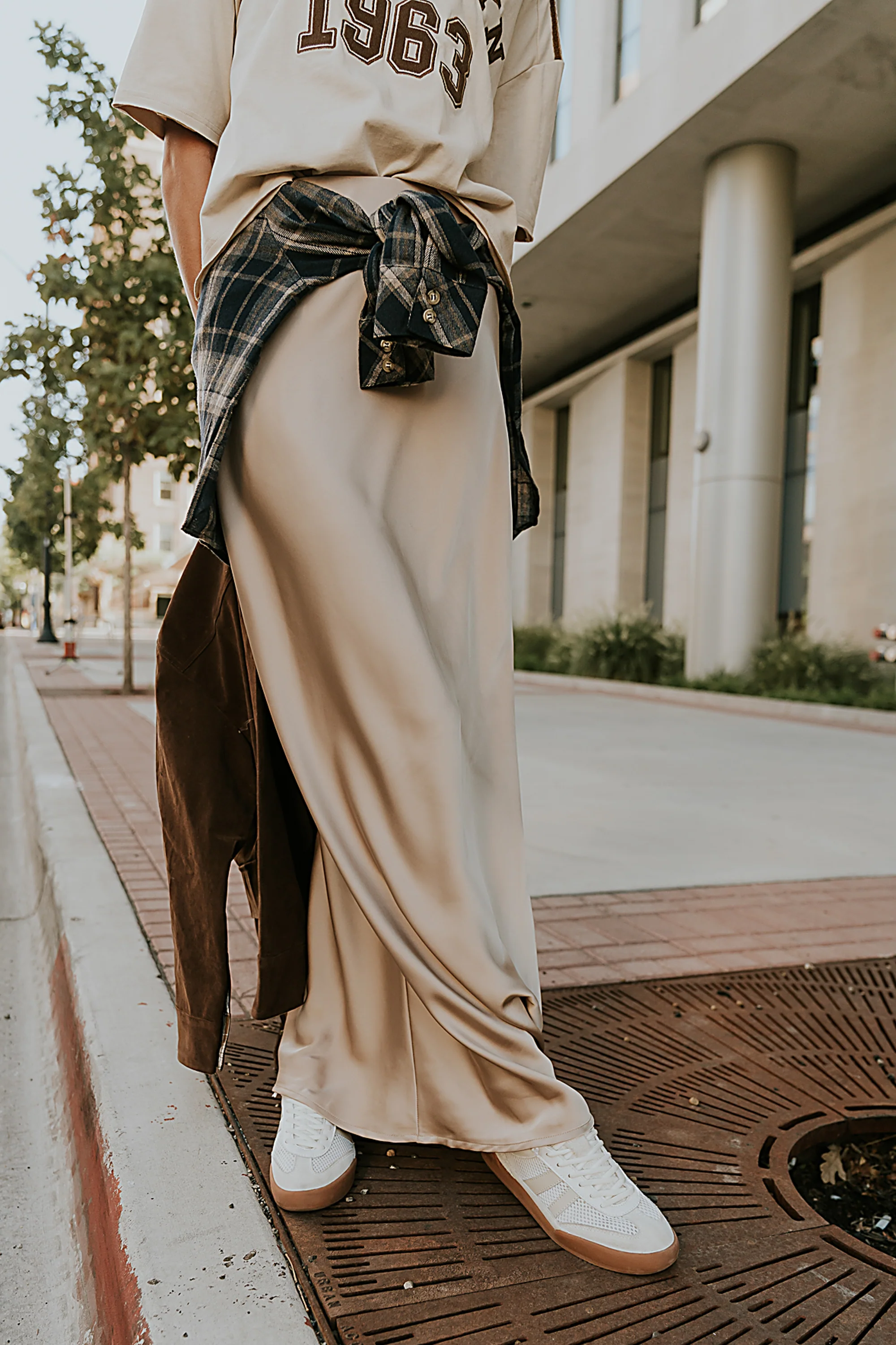 Robbin Satin Maxi Skirt in Tan - FINAL SALE - Image 5
