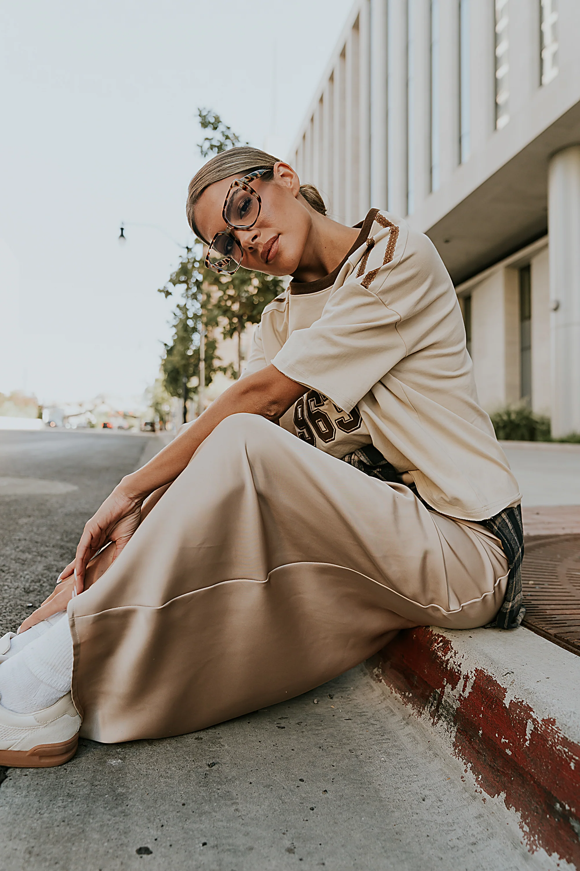 Robbin Satin Maxi Skirt in Tan - FINAL SALE - Image 6
