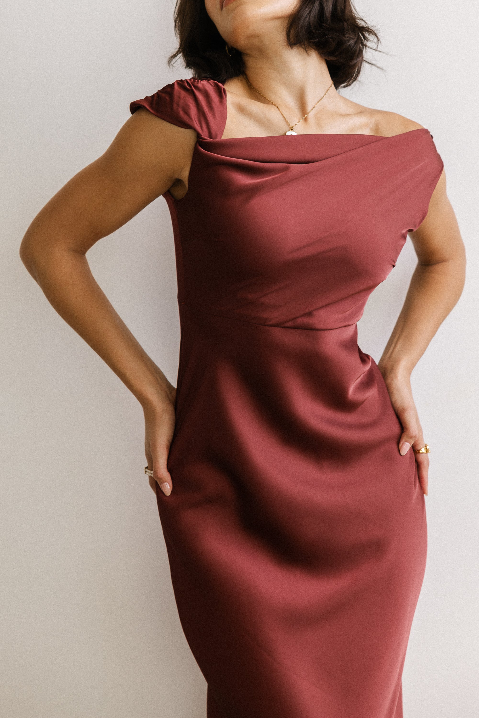 Rodney Asymmetrical Maxi Dress in Burgundy - Image 2