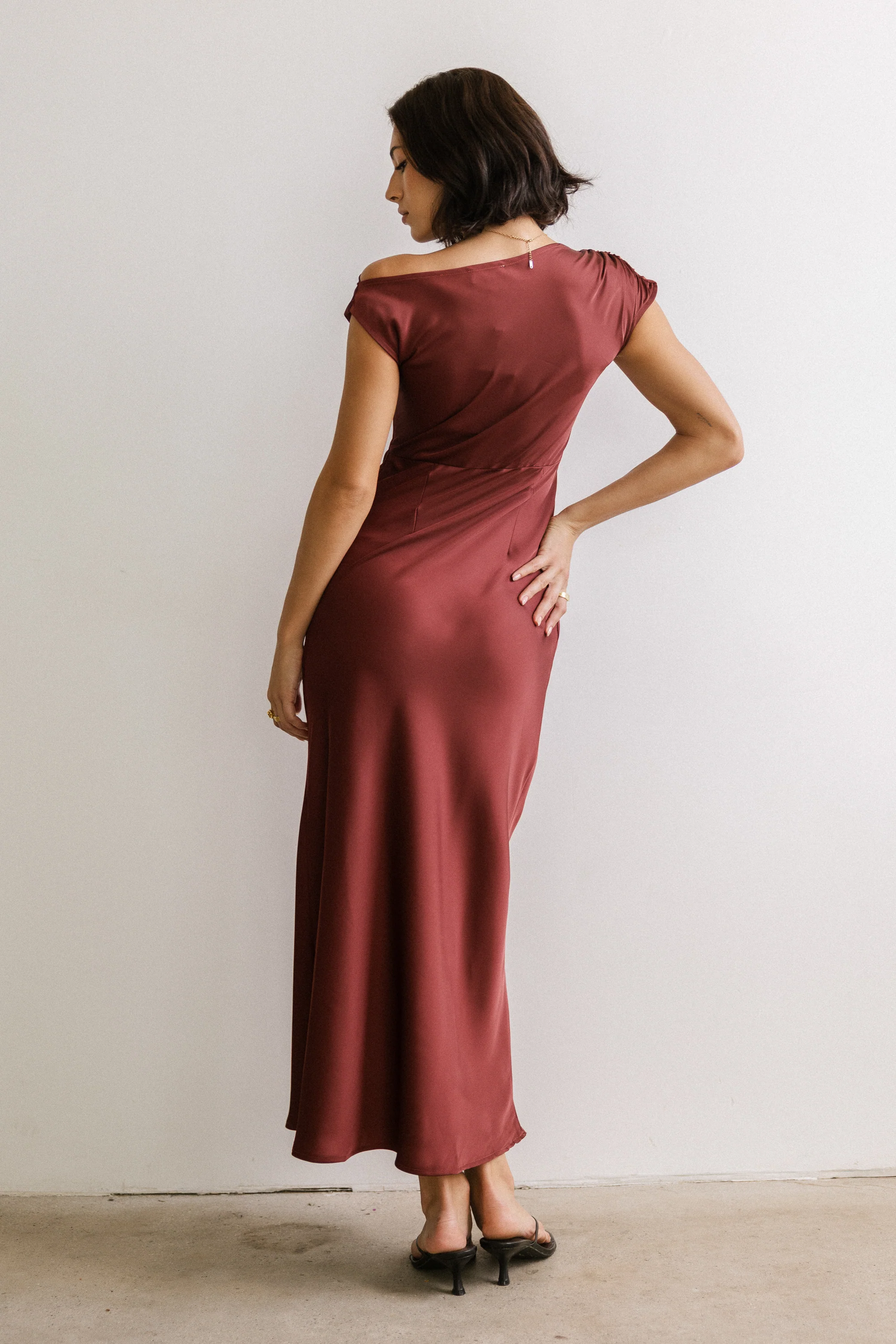 Rodney Asymmetrical Maxi Dress in Burgundy - Image 3