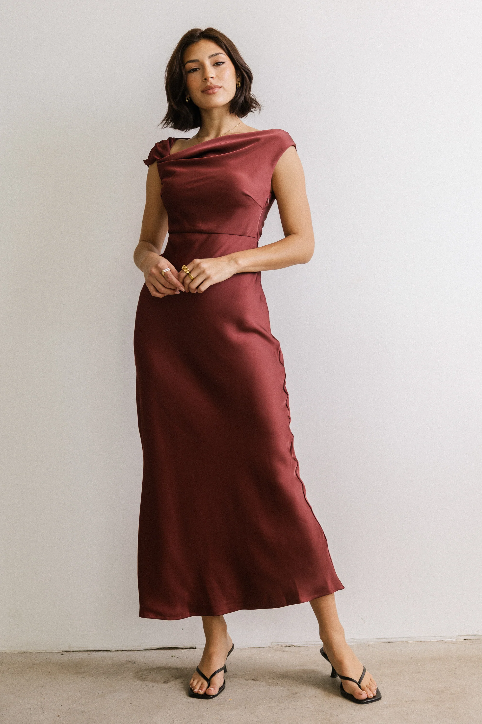Rodney Asymmetrical Maxi Dress in Burgundy - Image 4