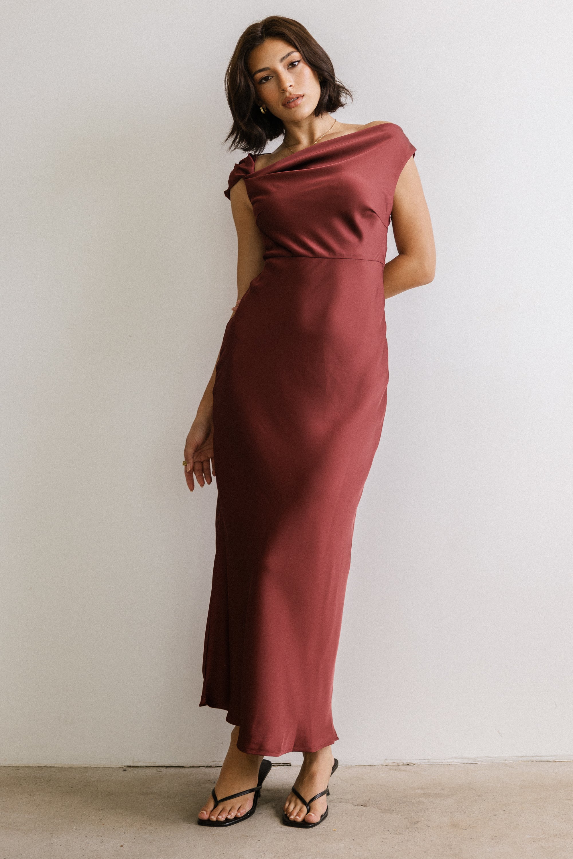 Rodney Asymmetrical Maxi Dress in Burgundy - Image 5