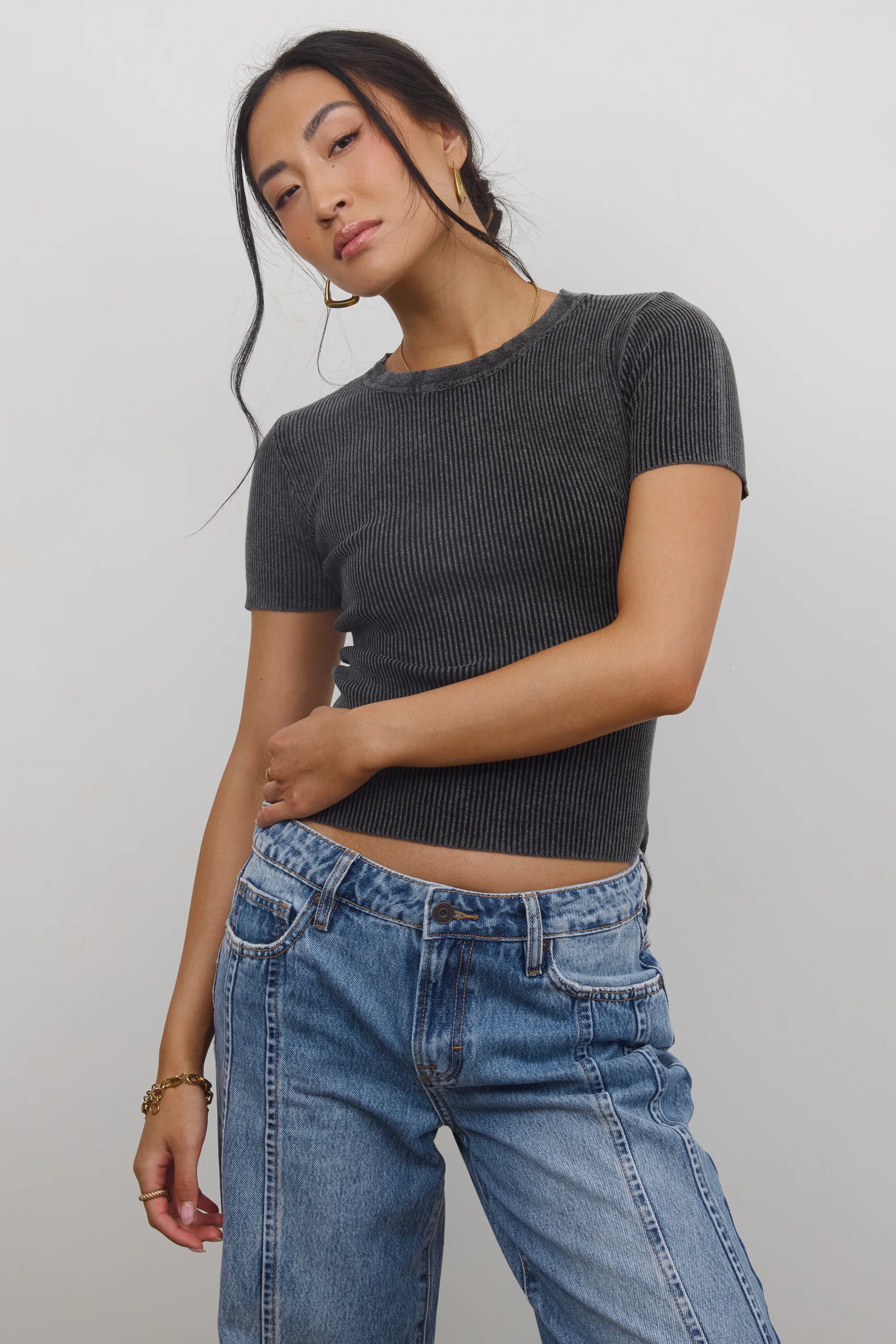 Rome Ribbed Top in Charcoal - Image 2