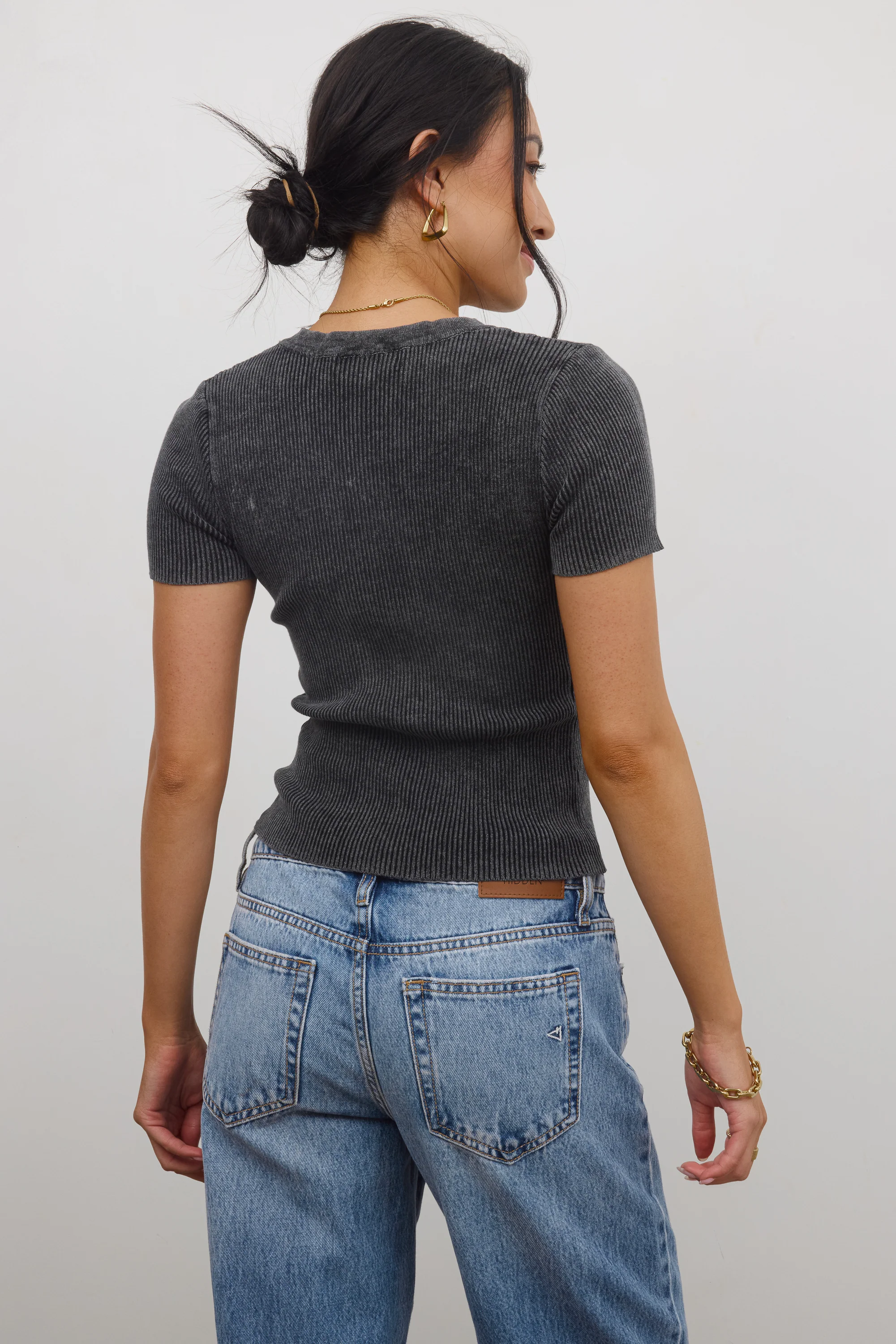 Rome Ribbed Top in Charcoal - Image 5