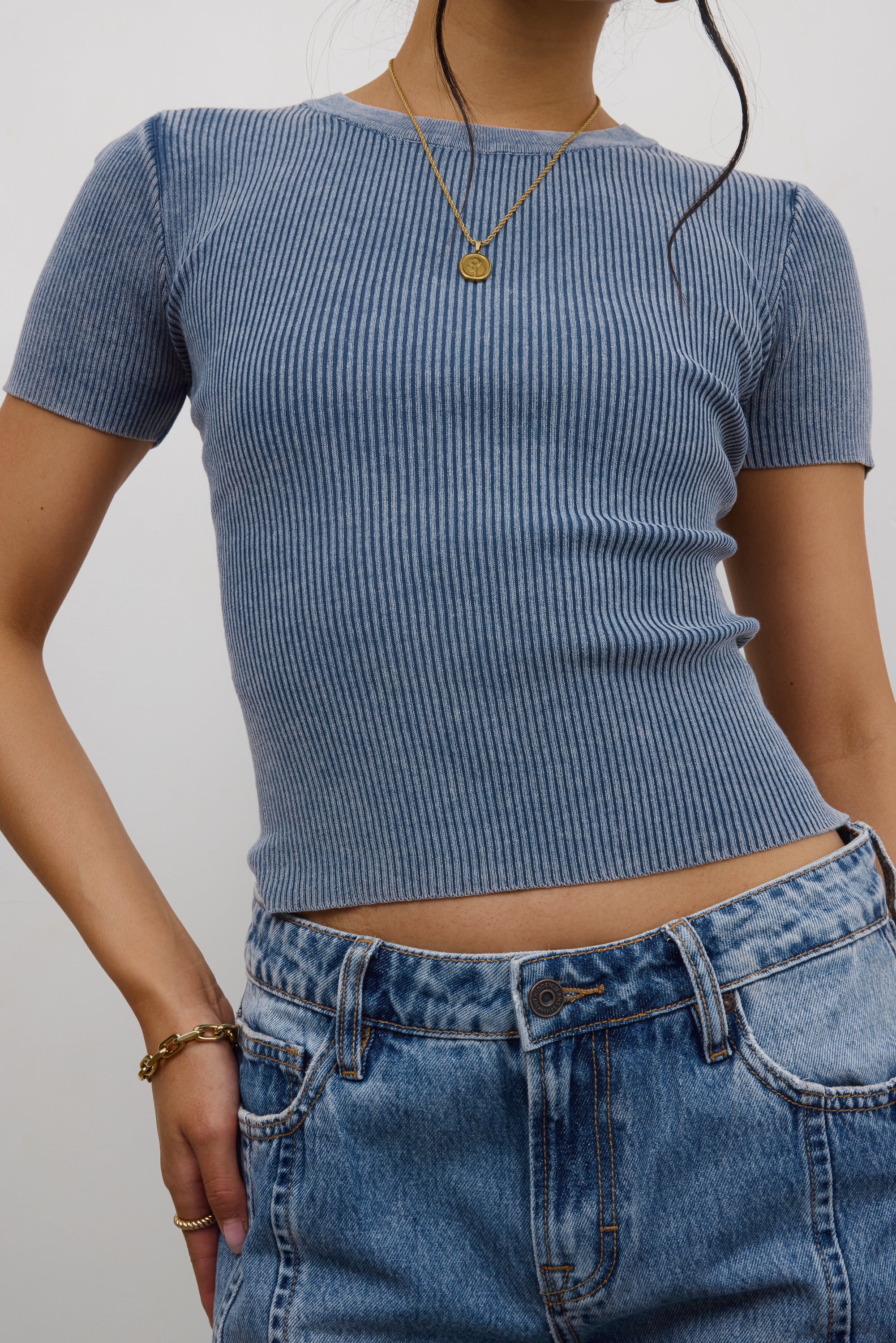 Rome Ribbed Top in Slate Blue - Image 2