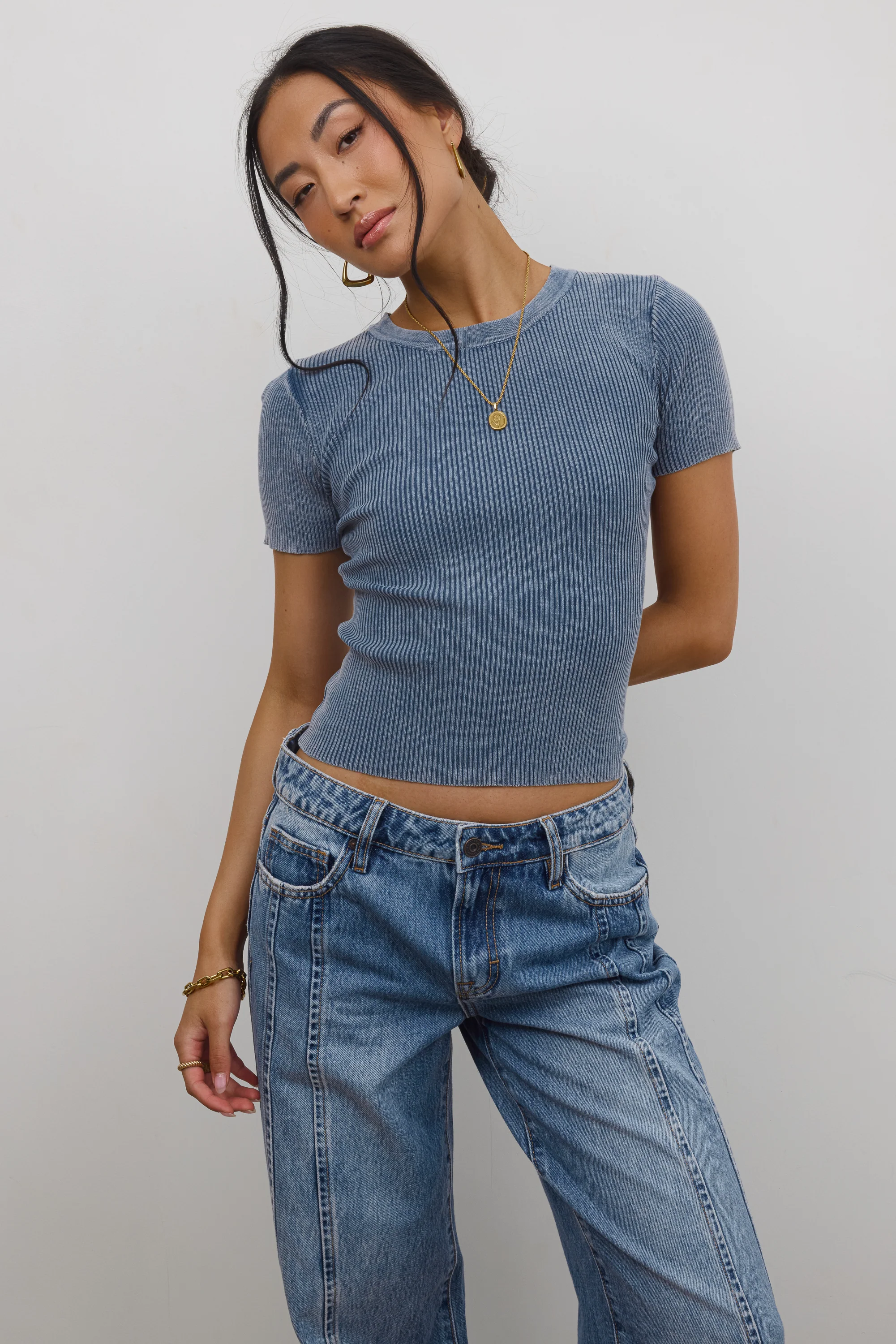 Rome Ribbed Top in Slate Blue - Image 6