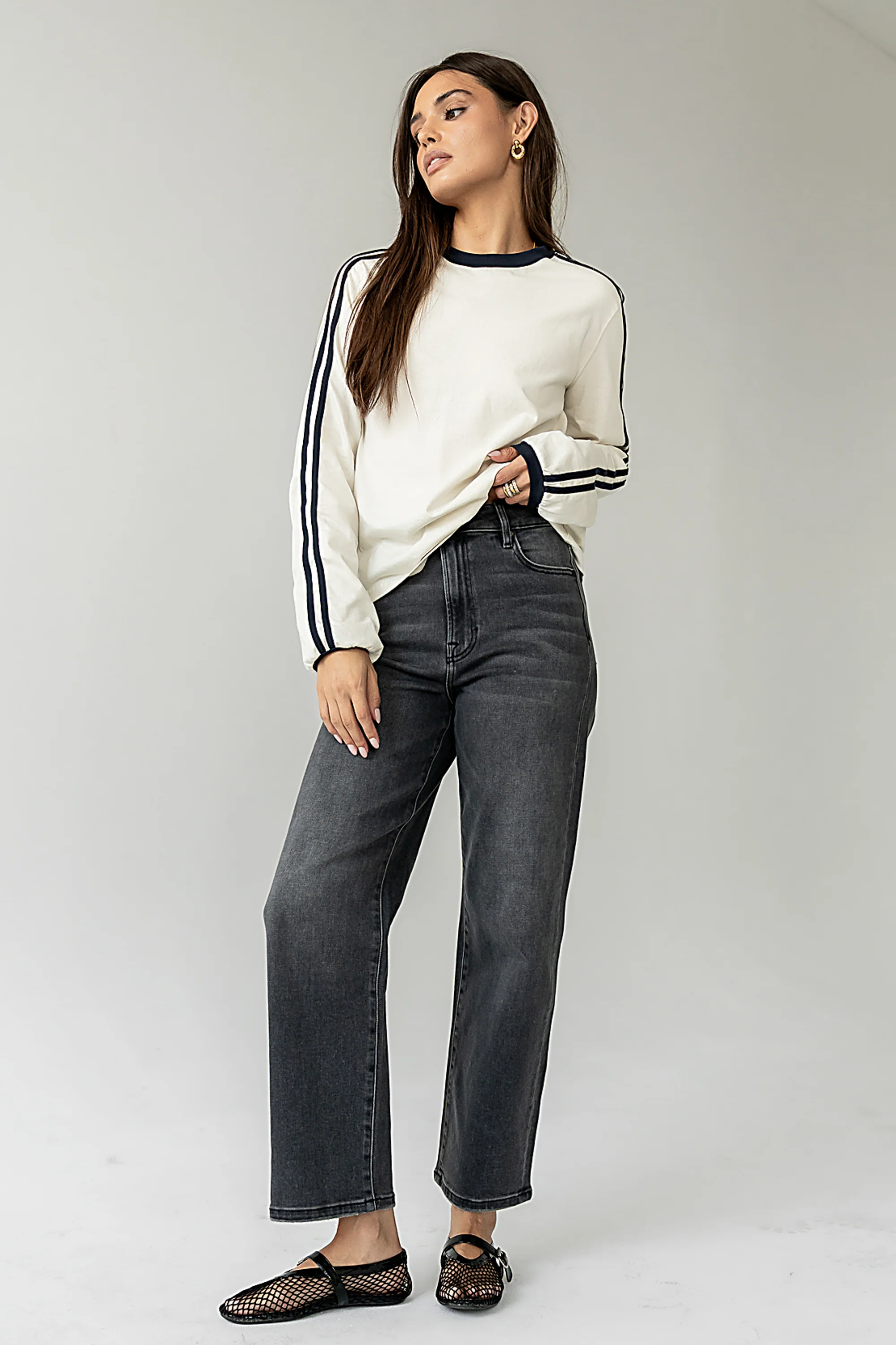 Romy Striped Top in Bone - Image 2