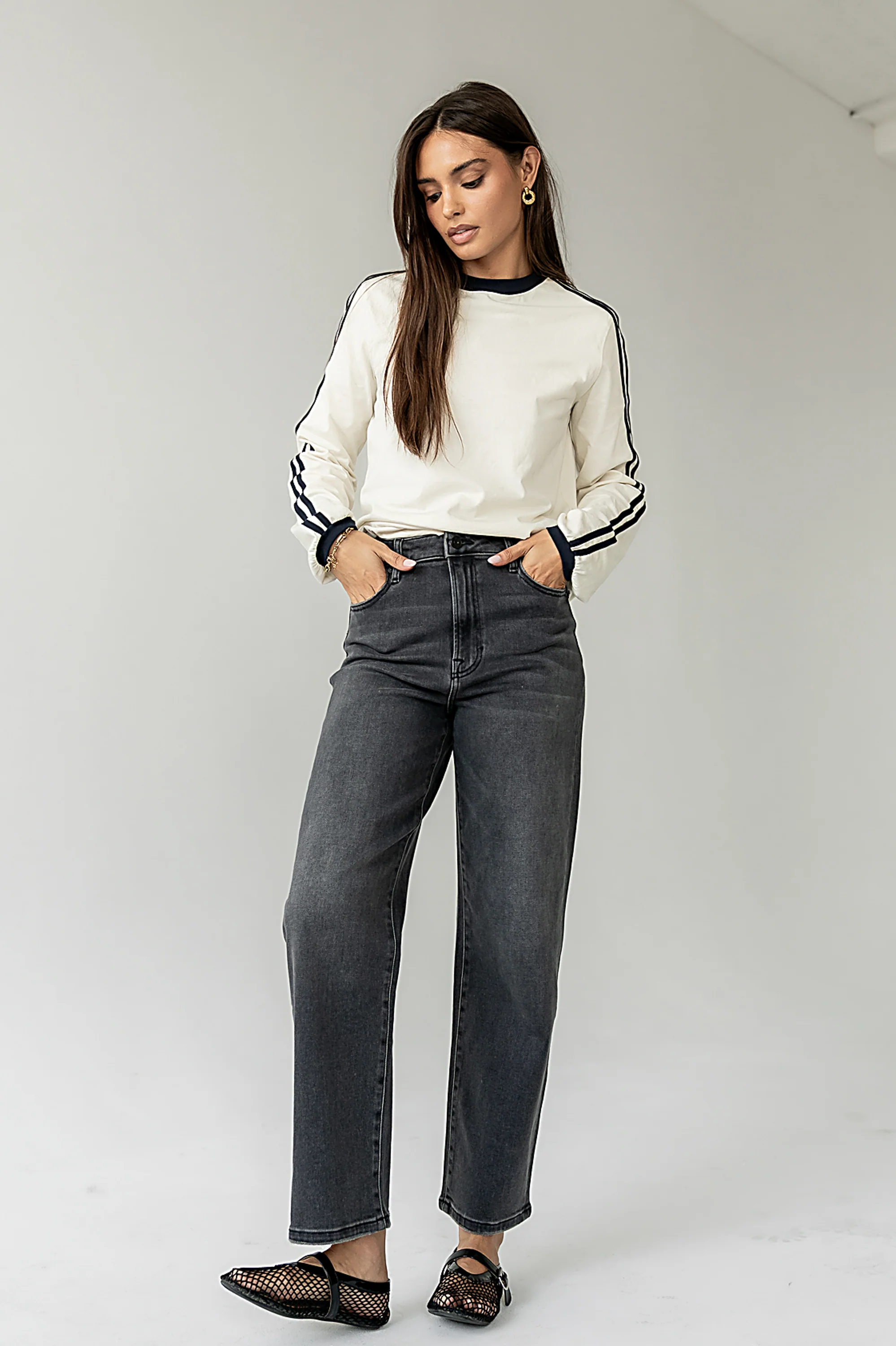 Romy Striped Top in Bone - Image 3