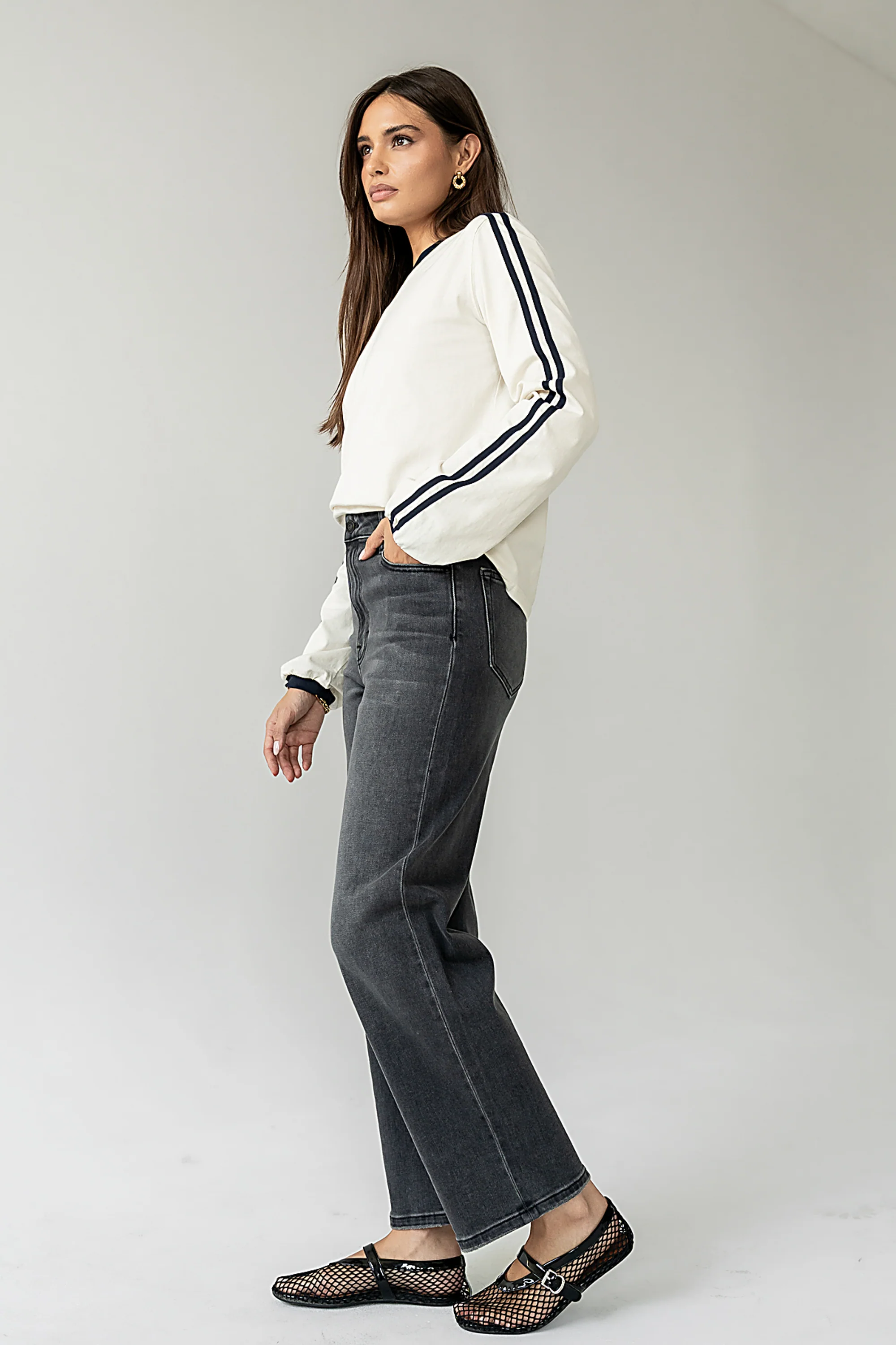 Romy Striped Top in Bone - Image 5