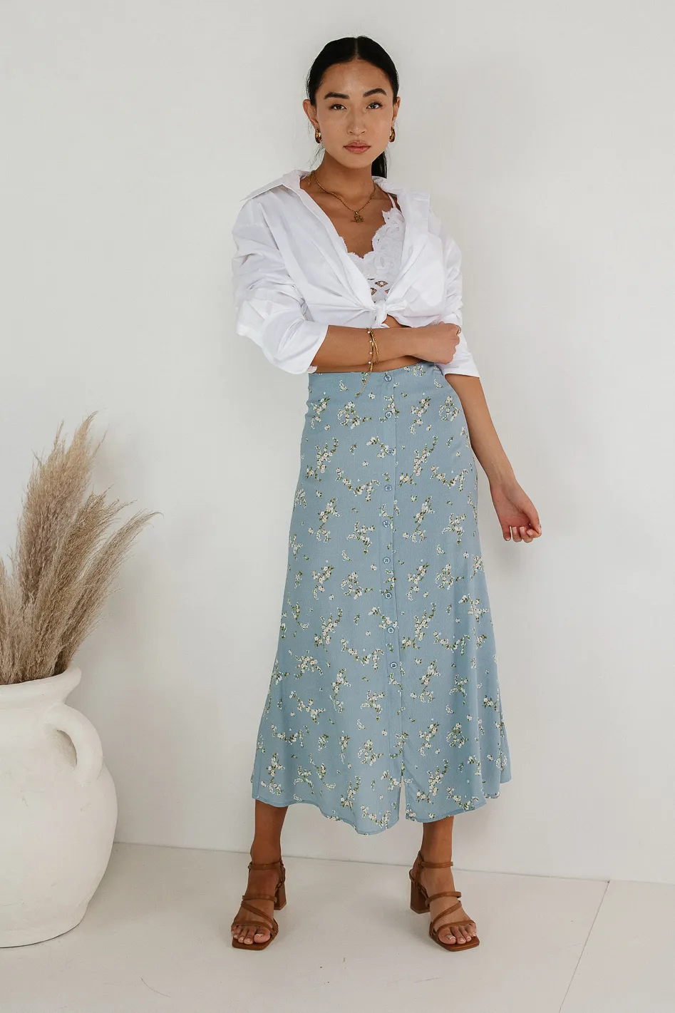 Rory Floral Skirt in Blue - Image 3