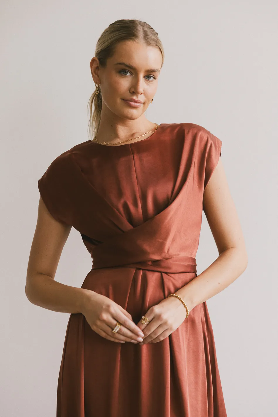 Rosalind Midi Dress in Rust - FINAL SALE - Image 3