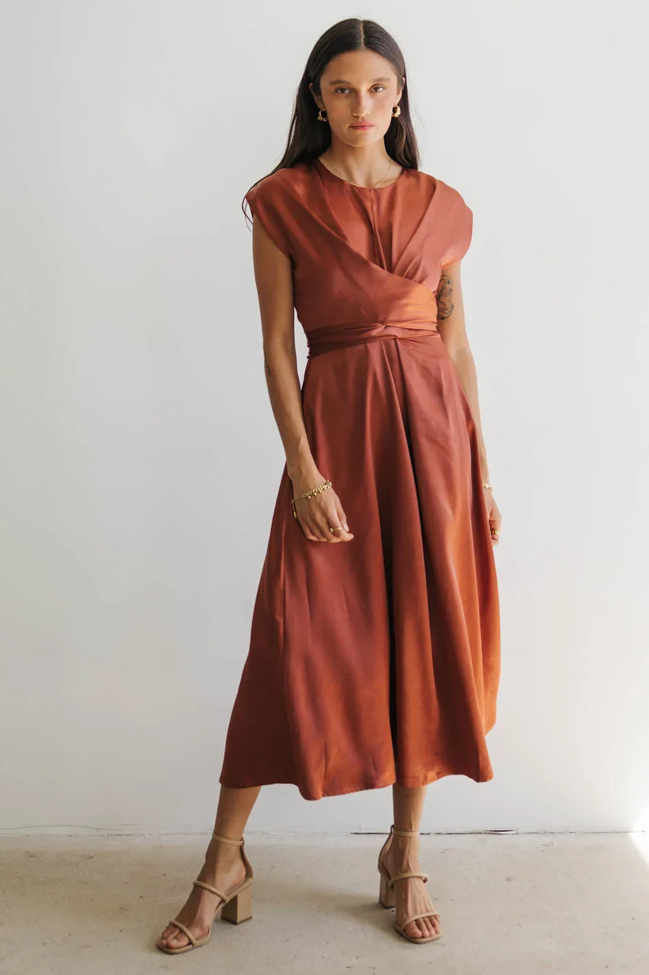Rosalind Midi Dress in Rust - FINAL SALE - Image 4