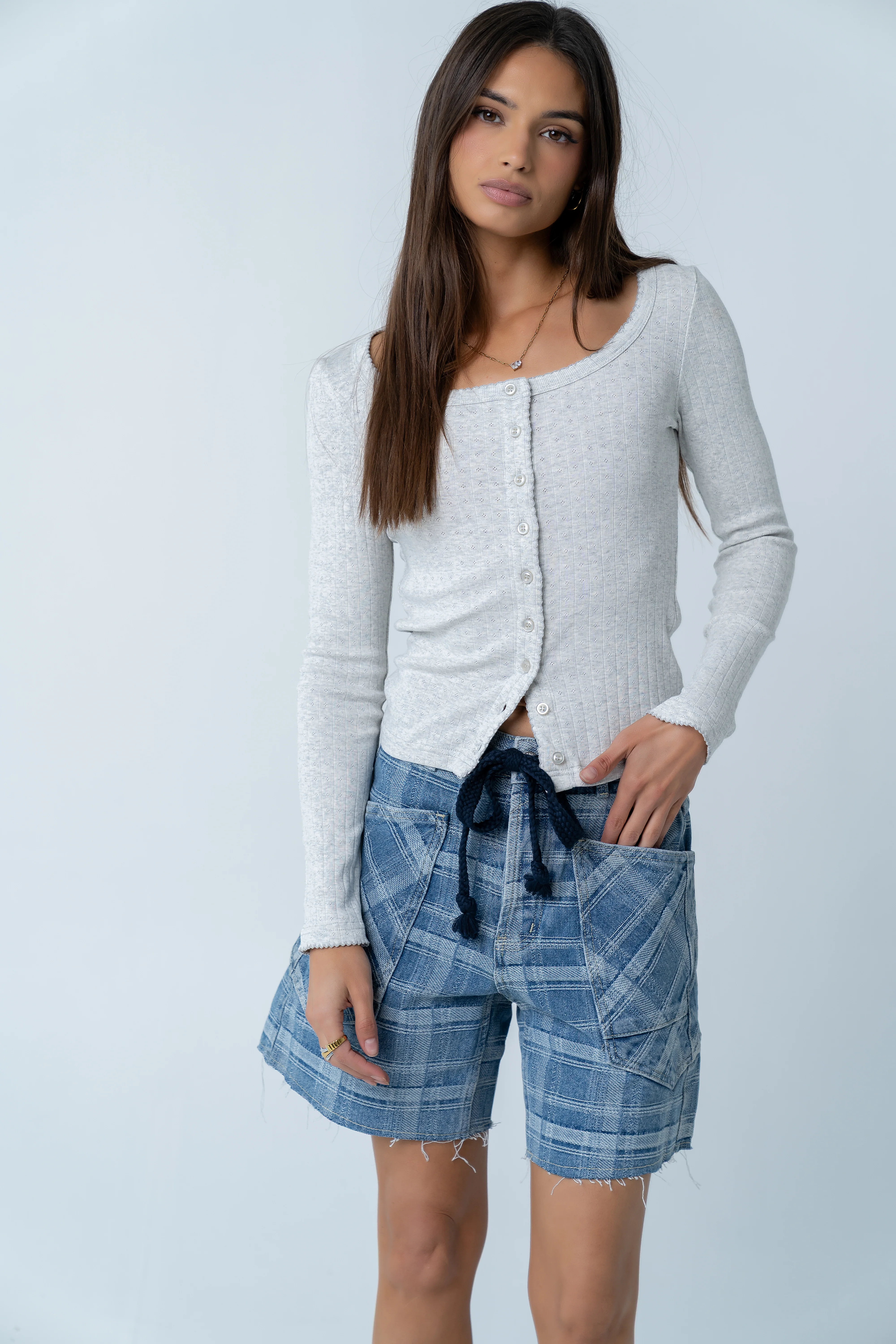 Roselyn Plaid Denim Shorts - Image 3