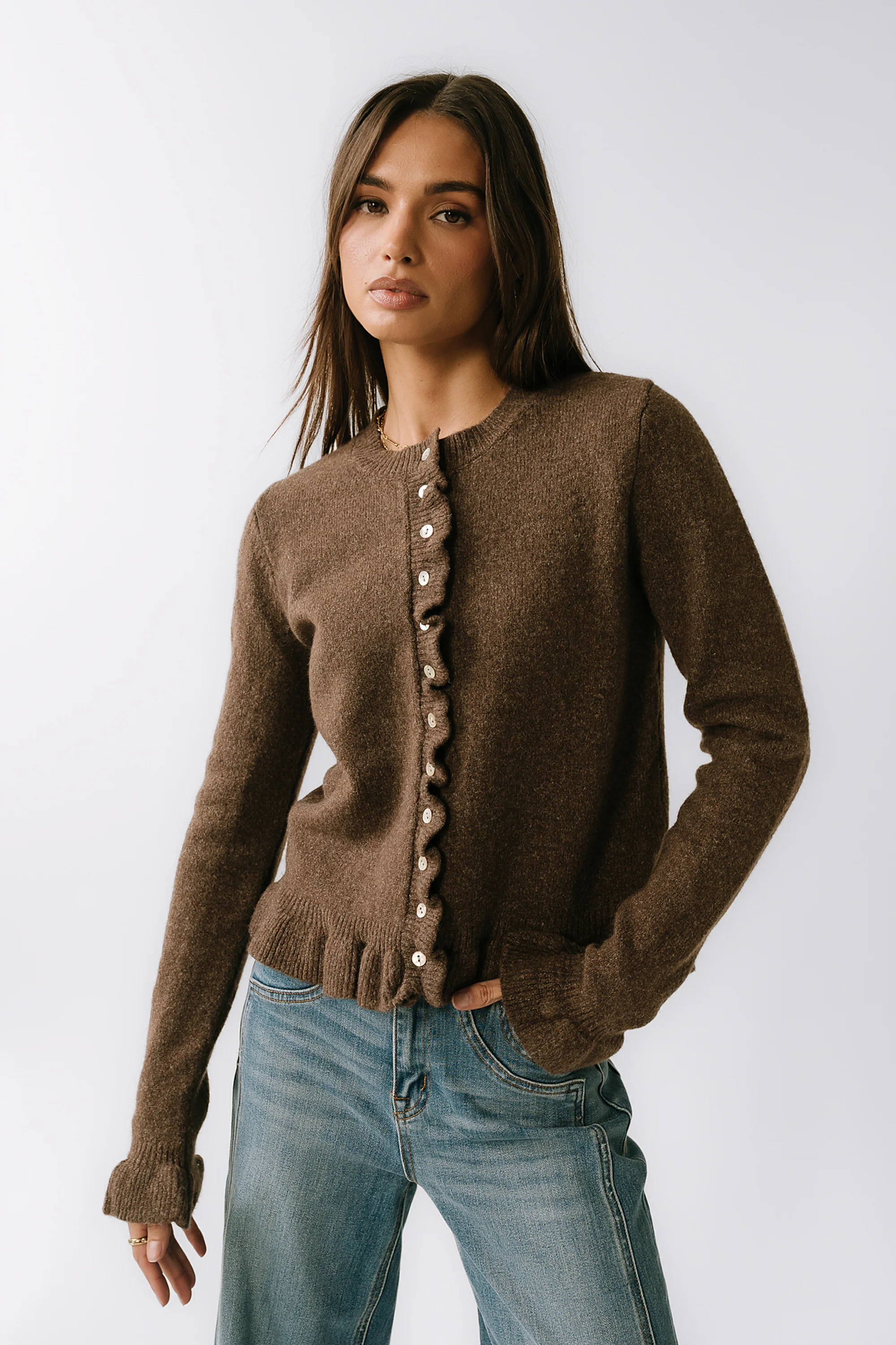 Rosie Ruffle Sweater in Brown - FINAL SALE
