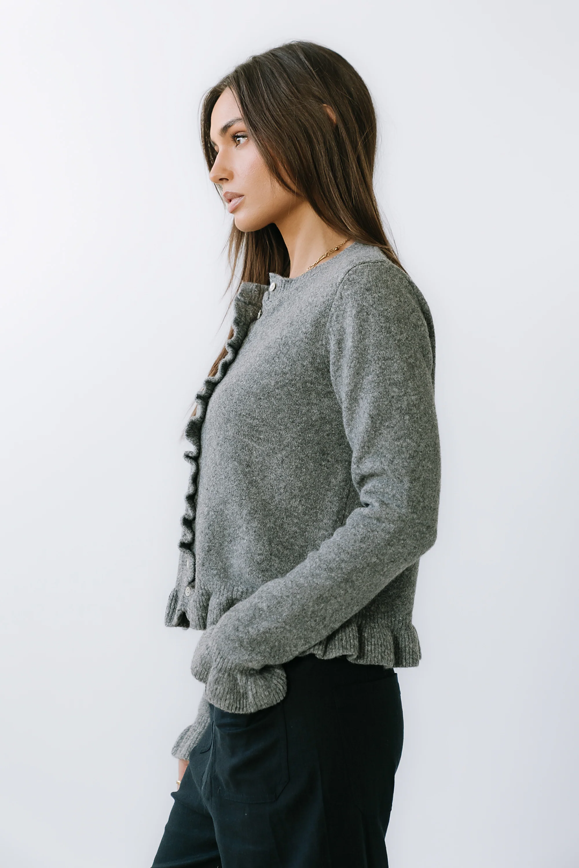 Rosie Ruffle Sweater in Heather Grey - FINAL SALE - Image 4