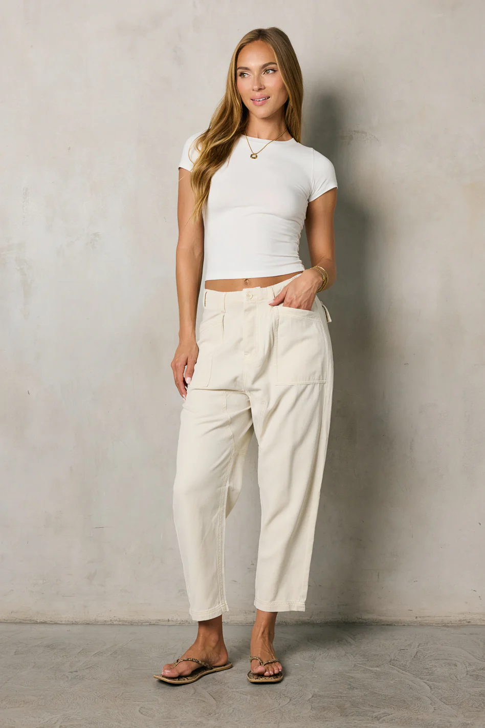 Rosie Tencel Loose Pants in Beige - FINAL SALE - Image 5