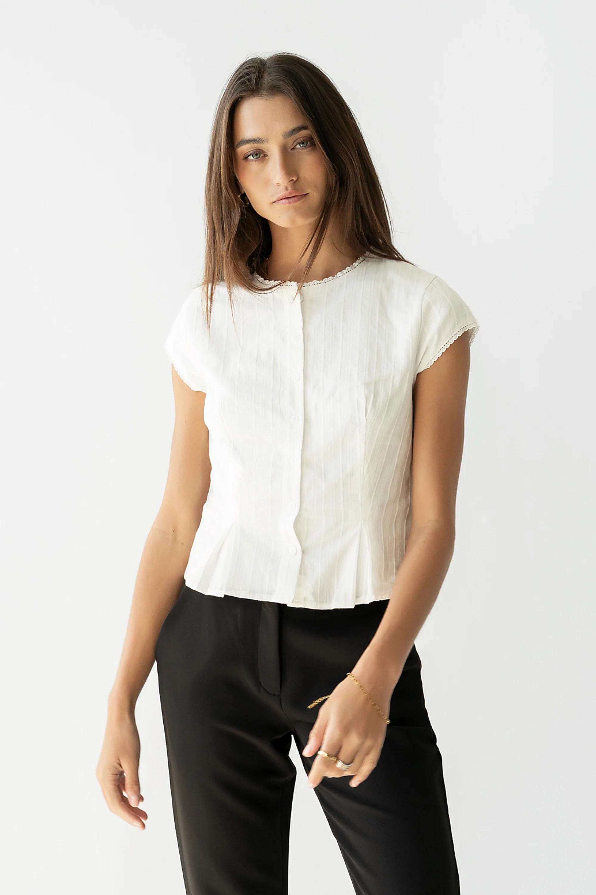 Rumi Button Front Blouse in White - Image 4