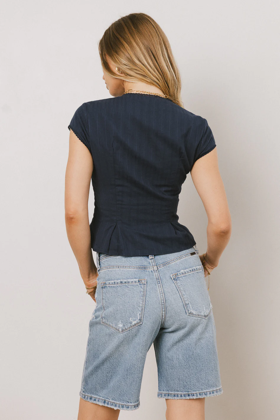 Rumi Button Front Blouse in Navy - Image 4