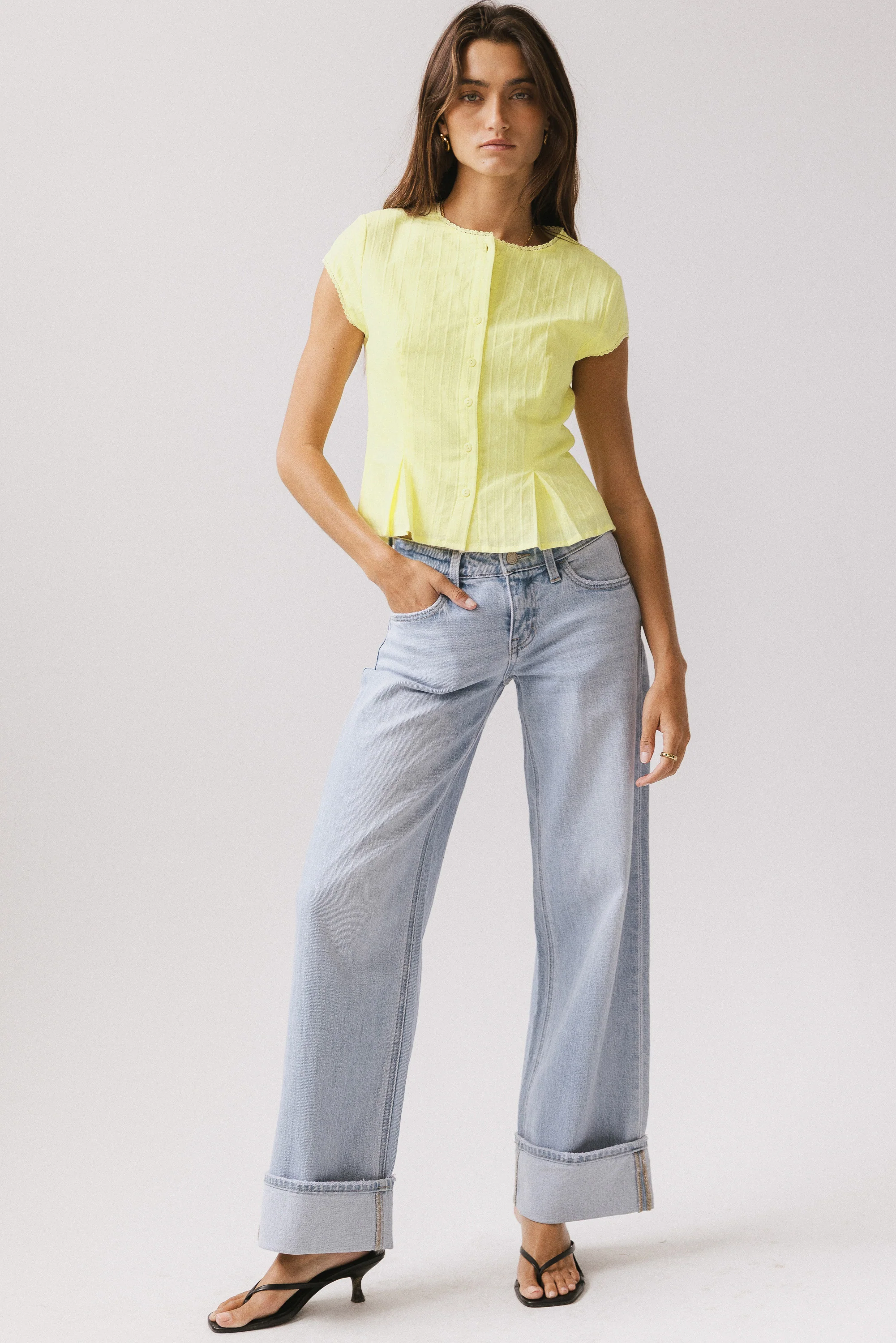 Rumi Button Front Blouse in Yellow - FINAL SALE - Image 2